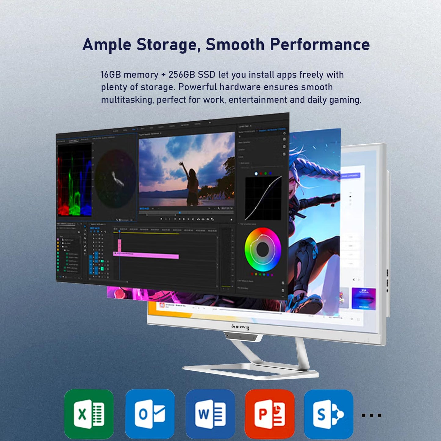 suevery All-in-One Desktop Computer Wi-Fi6 Gaming All in One Business PC White Business AIO Home Office Includes Keyboard & Mouse (I5-16G-256G)