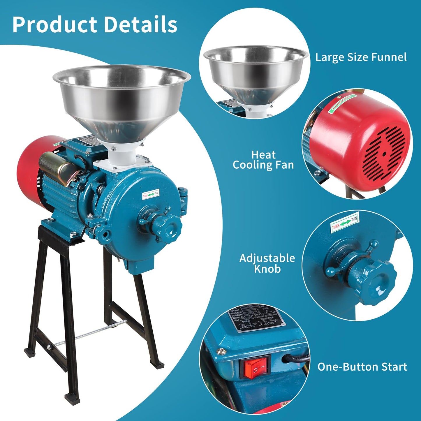 Snowtaros Electric Grain Mill Grinder 3000W 110V