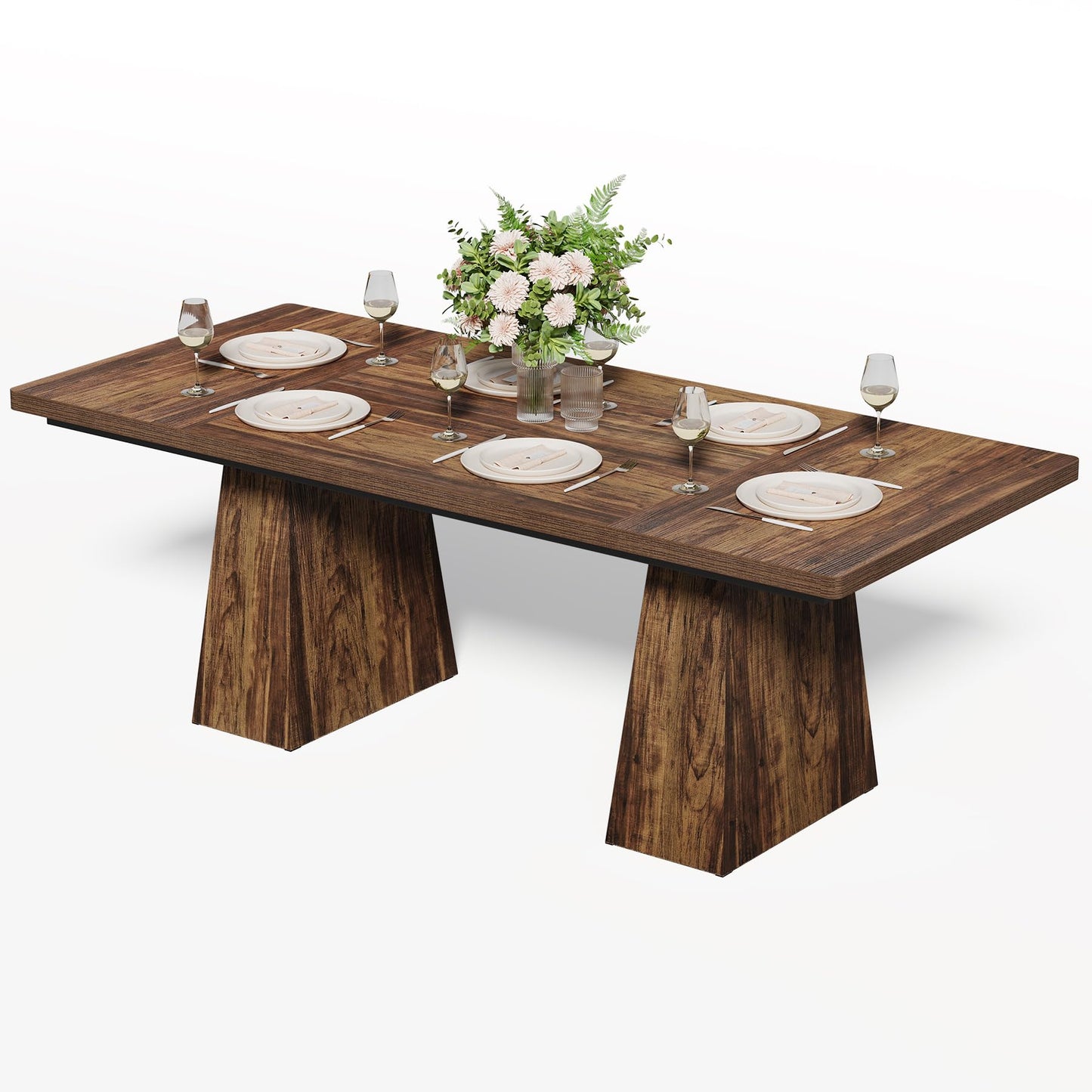 LITTLE TREE Dining Table for 4-6 People, Wooden Table, Rectangle Furniture with Heavy Duty Legs, Modern Kitchen Table for Home, Dining Room, Brown