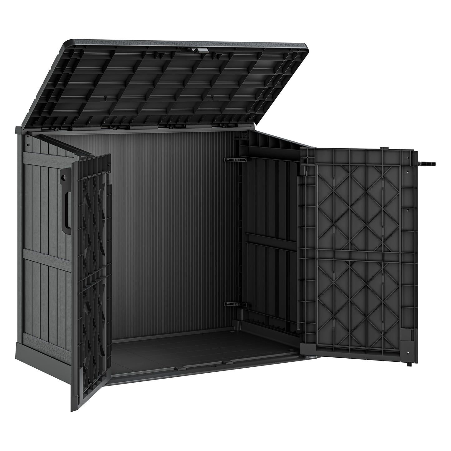 LHBcraft Outdoor Storage Cabinet 36 Cu Ft with Lockable Doors, Portable Horizontal Resin Storage Shed - Easy to Assemble, Waterproof Small Storage Shed with Floor Black