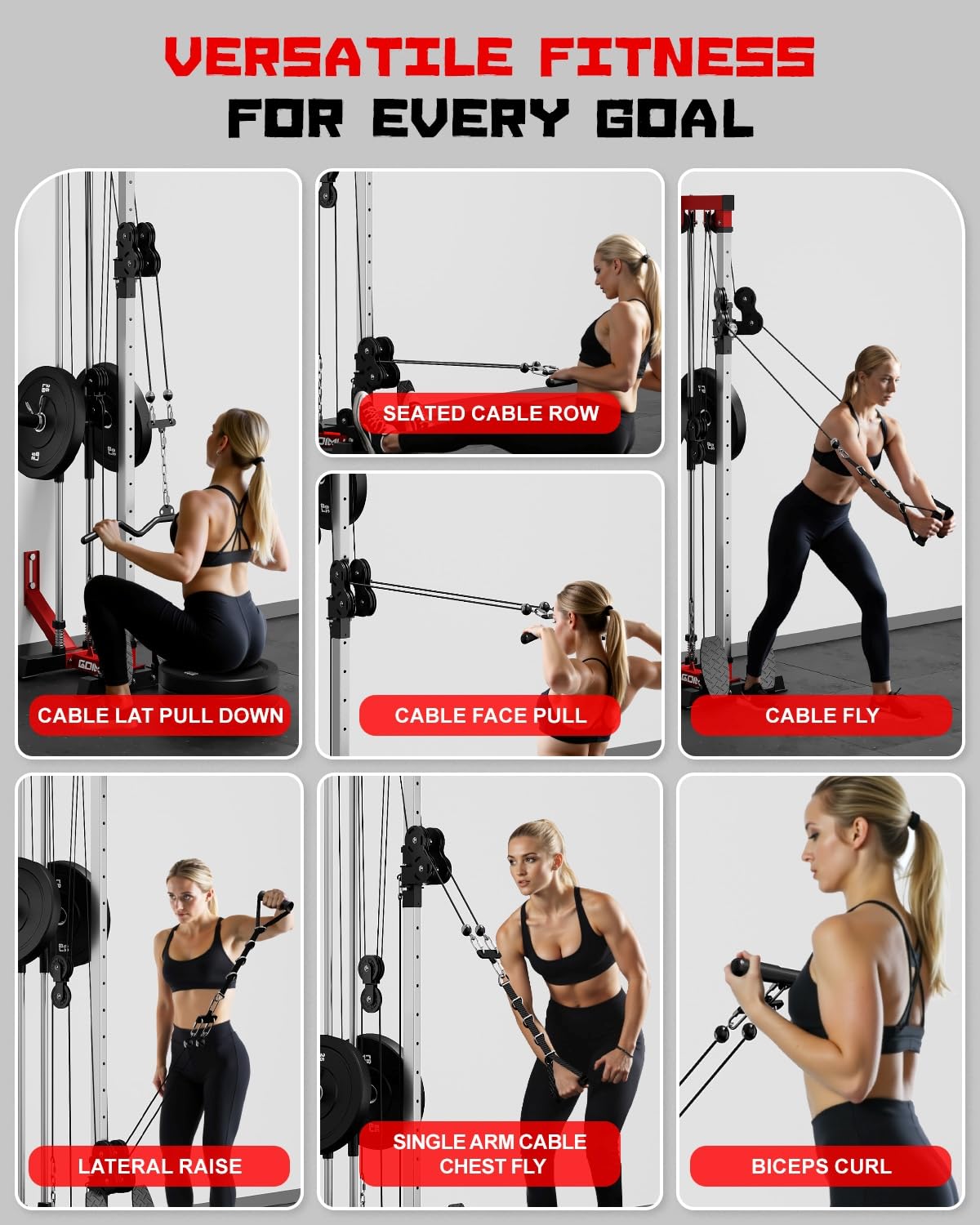 Goimu Wall Mount Cable Station, WM1 Cable Crossover Machine with 17 Positions, High and Low Cable Crossover Machine with Removable Footplate for Garage Home Gym (WM1 Cable Station RD)