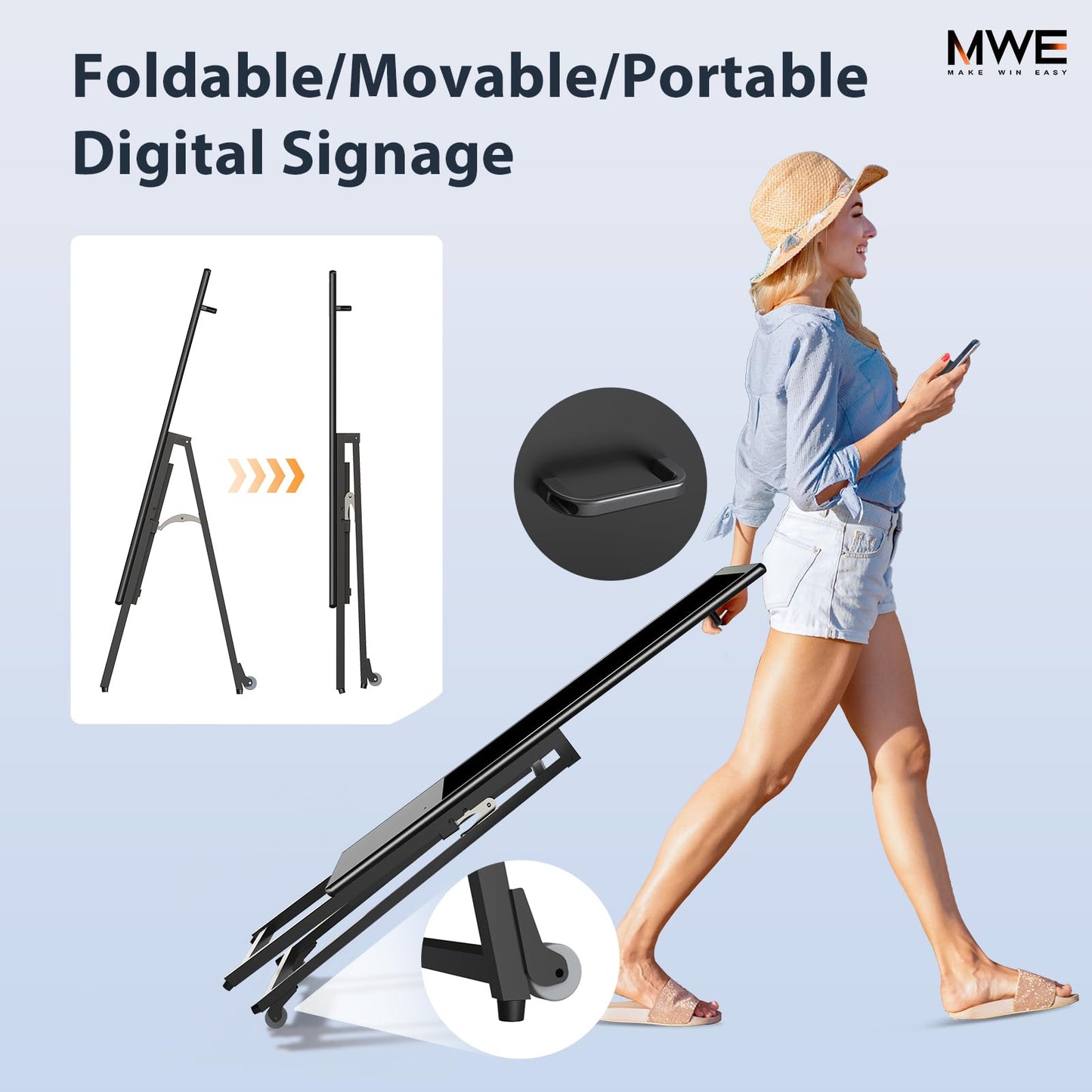 QIXZOCV MWE 32 Inch Digital Signage Display, Portable LCD Digital Kiosk, Advertising Display Poster, Android Kiosk with Auto Media Player, HDMI/USB