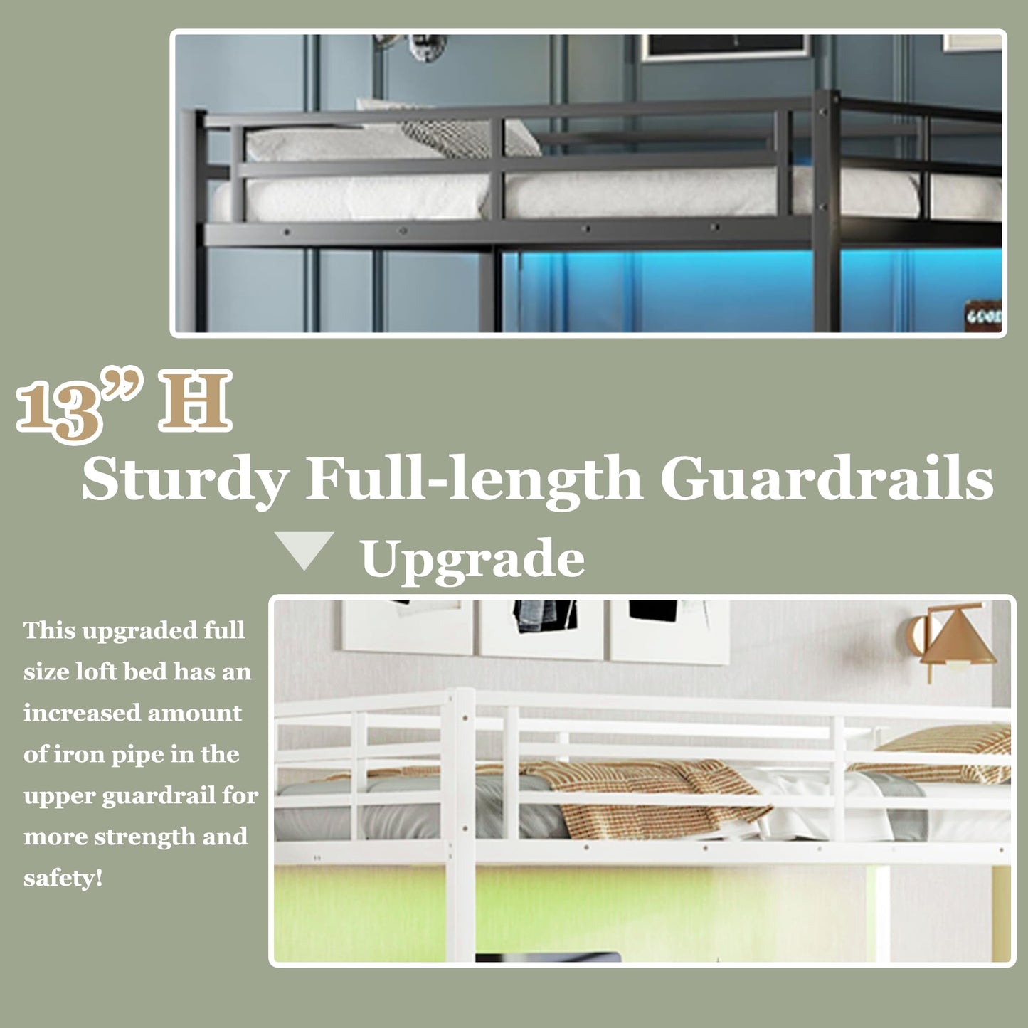 Bellemave Full Size Metal Loft Bed with L Shaped Desk and Wardrobe, Heavy Duty Loft Bed Frame with Storage Stairs, LED Loft Bed Frame with Charging Station & Safety Guardrails, White