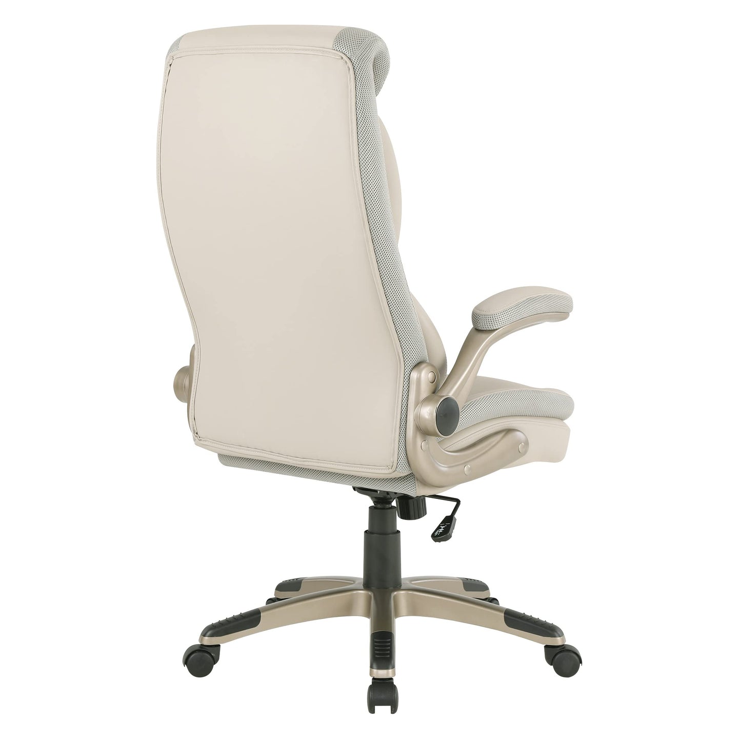 Office Star ECH Series Executive Bonded Leather Office Chair with Lumbar Support and Padded Height Adjustable Arms, Taupe with Cocoa Coated Nylon Base
