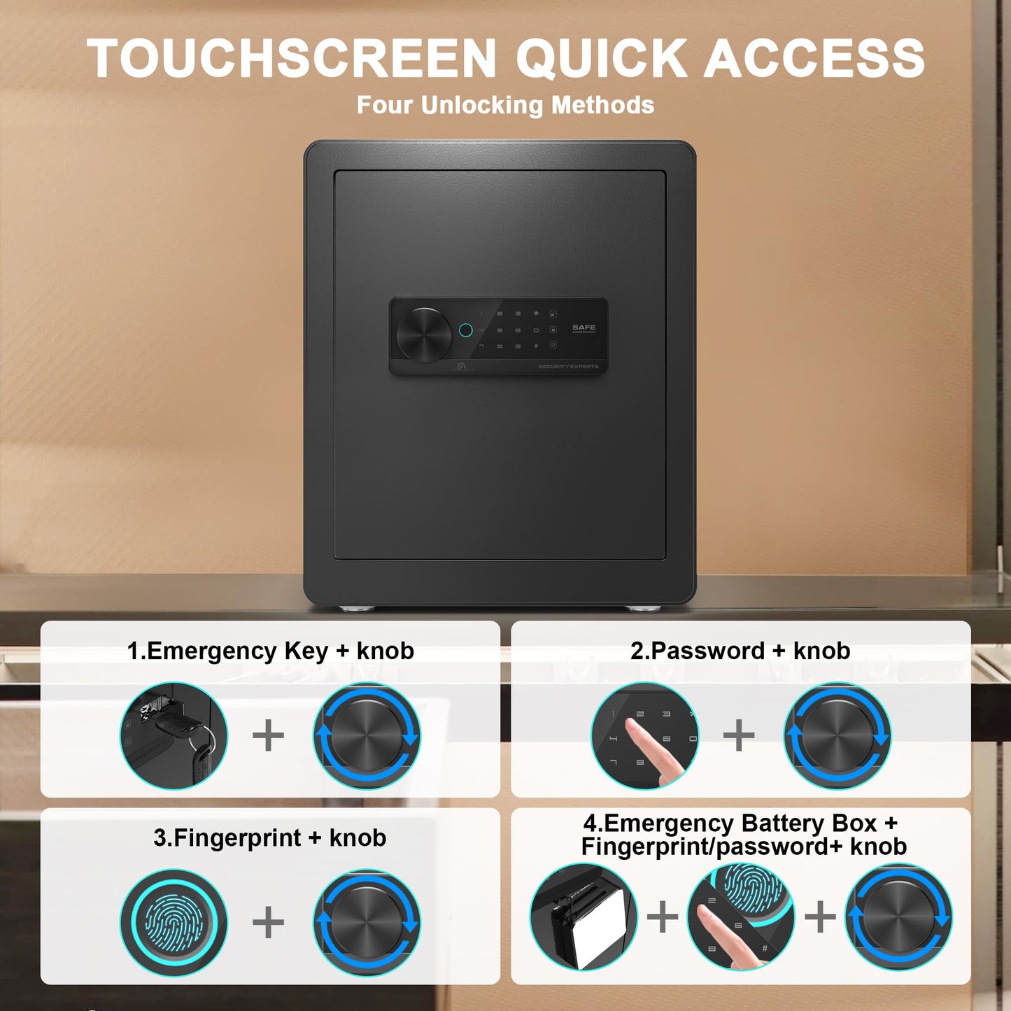 Safe Box, Fingerprint Safe with Fireproof &Waterproof Bag Money Safety Box for Cash Documents Small Safes for Home with Digital Biometric Keypad & Removable Shelf (2.0 Cubic Feet Biometric)