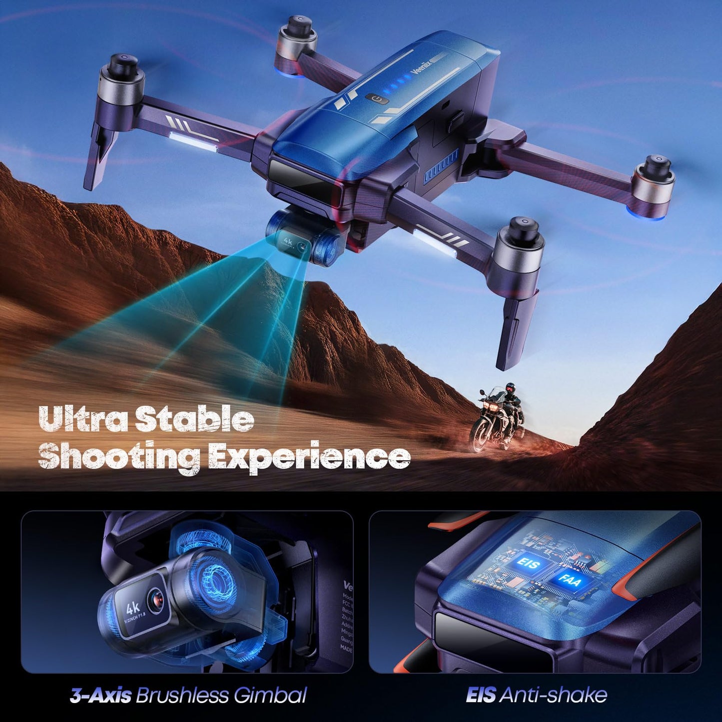 Veeniix V11PRO RC2 Drone with 8K Camera for Adults, 3-Axis Gimbal with RC2 Remote (With Screen), 4K/30fps Video, 1/2 CMOS Sensor, 80min Flight Time with 2 Batteries, 6KM Video Transmission Quadcopter