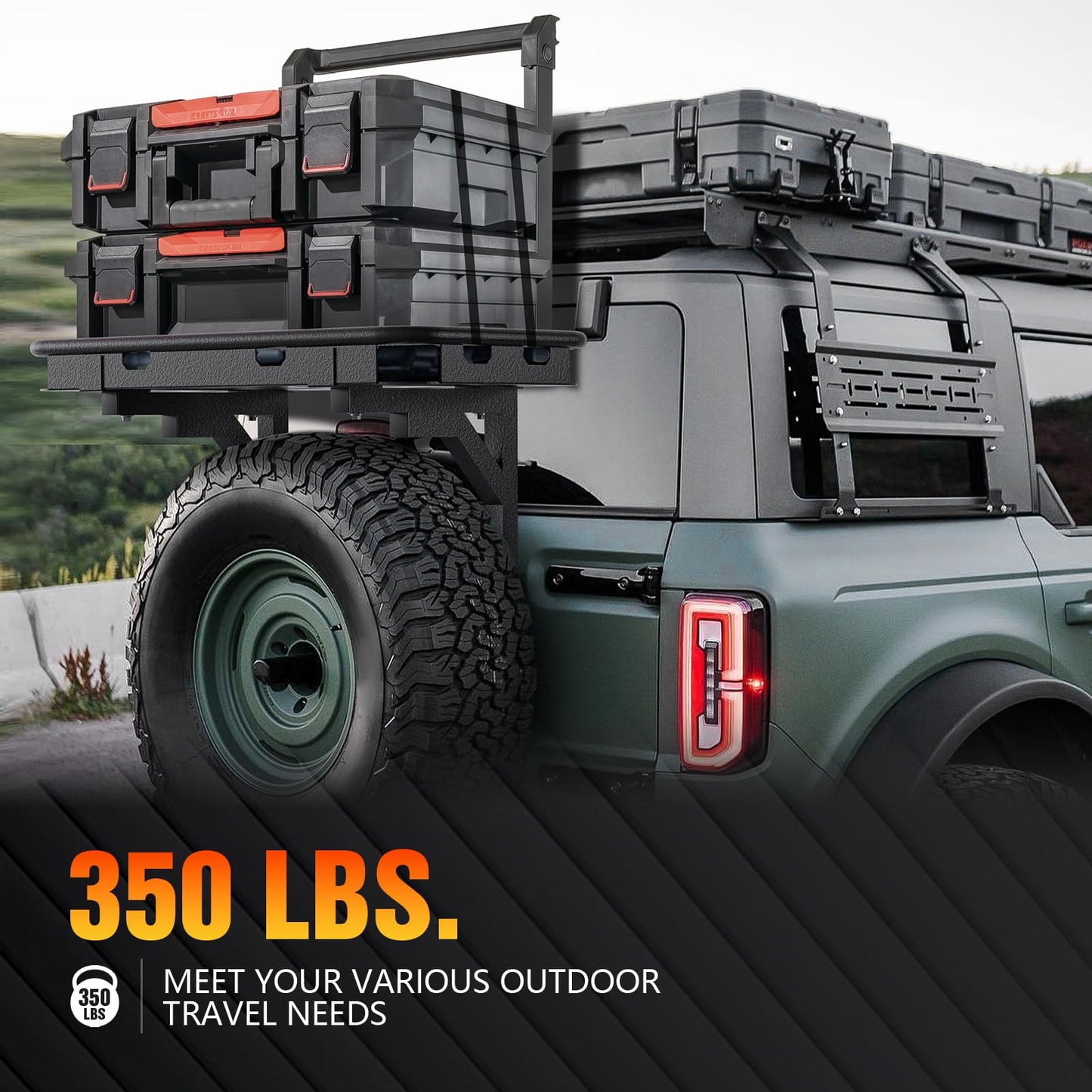 YZONA for Bronco Rear Cargo Basket on OE Tailgate Compatible with 2021 2022 2023 2024 2025 2026 Ford Bronco, Spare Tire Cargo Rack, Luggage Storage Carrier (2/4 Doors, Bolt-On Installation)