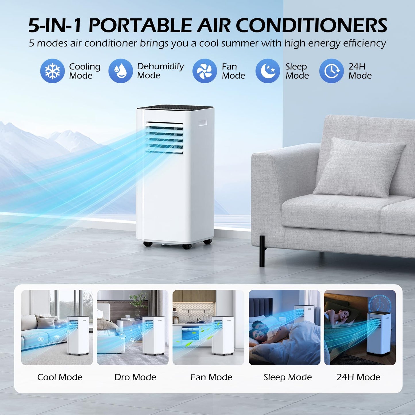 Attsix 16000 BTU Portable Air Conditioners with WiFi APP, 5-in-1 Portable AC Unit for Large Room up to 750 Sq.Ft with Fast Cooling, Dehumidifier, Fan, Quiet 40dB Sleep Mode, 24H Timer for Home, Office