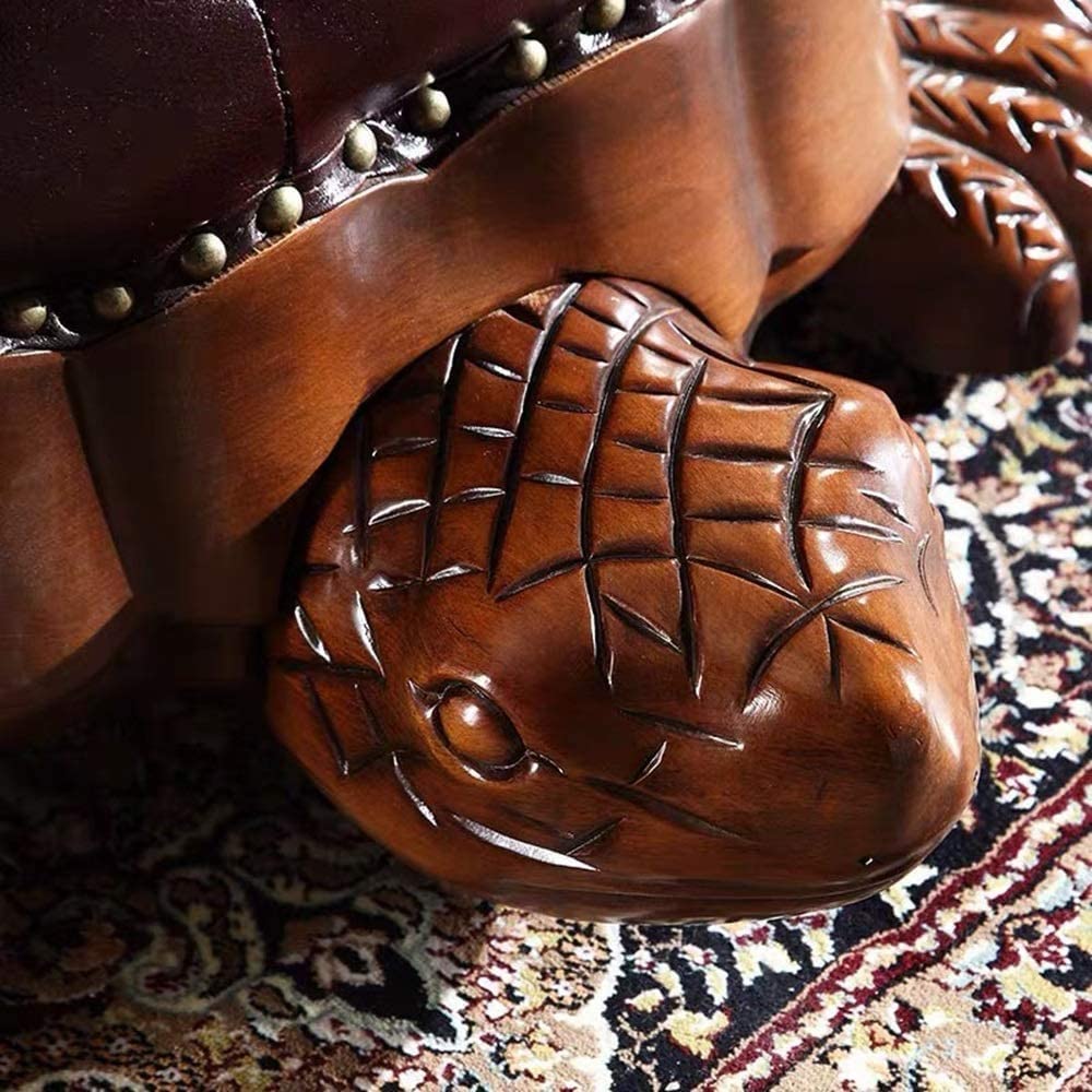 CYYTLFSD Wood Ottoman Footstool,Sofa Stool，Wood Ottoman Foot Rest, Leather Upholstered Vintage Turtle Footrest Stool with Wheels for Living Room