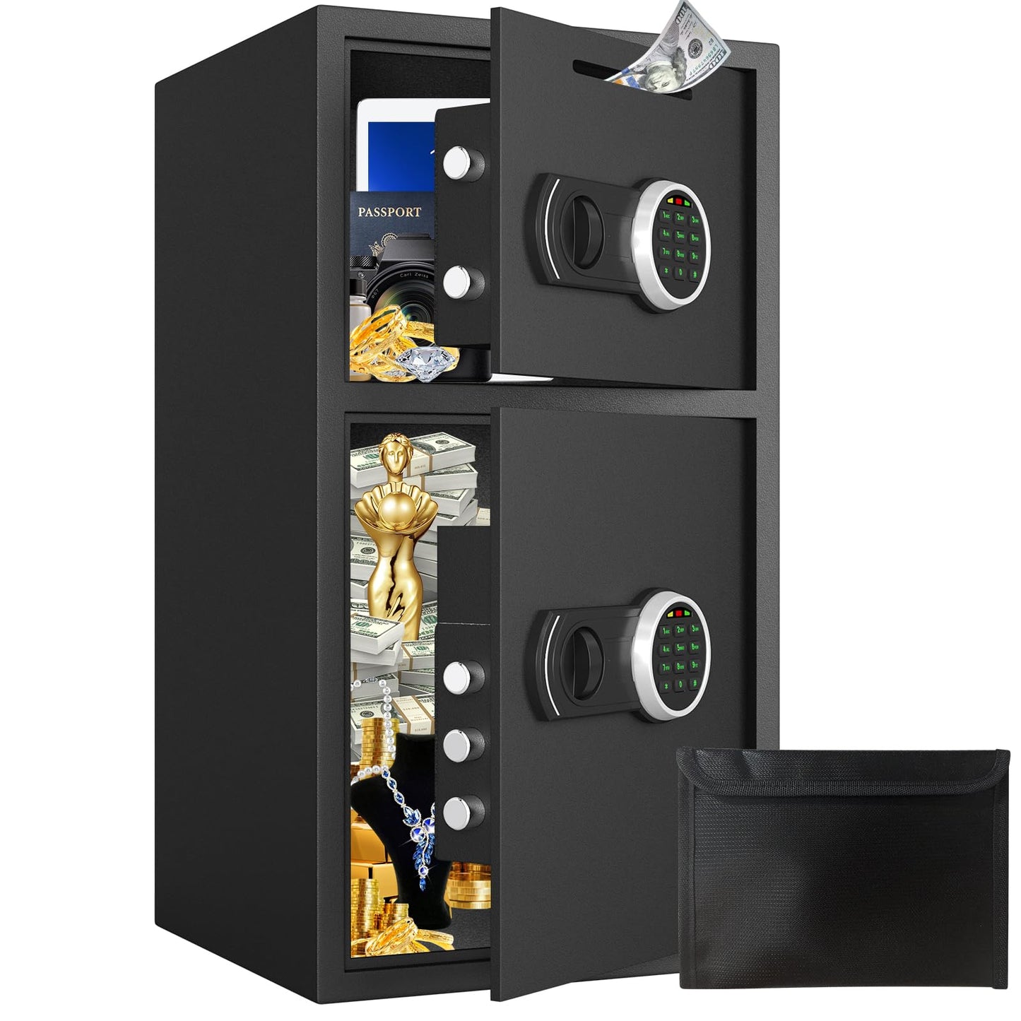 6.0 Cu ft Extra Large Home Safe Box with Fireproof Waterproof Bag, Digital Home Safe Box with Deposit Slot & Metal Storage Box, Soft Lining Money Safes with Backlit Keypad & Dual Alarm for Home