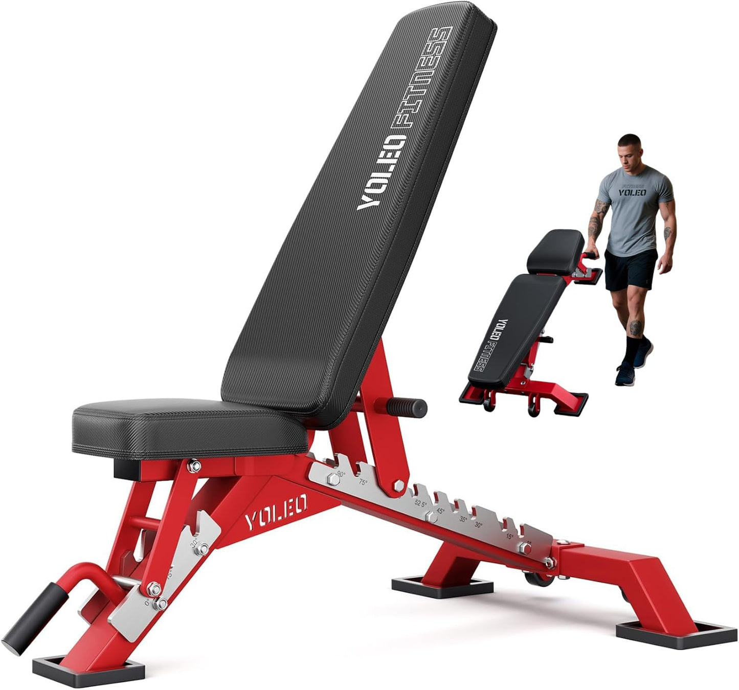 YOLEO Commercial Adjustable Weight Bench - Heavy Duty Workout Bench for Home Gym, Decline/Flat/Incline Bench Press 2.4" Thick Pad(6-Step Assembly) (80% Pre-assemble)