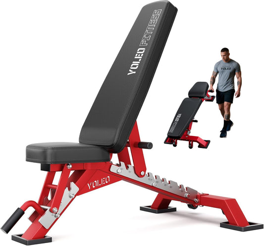 YOLEO Commercial Adjustable Weight Bench - Heavy Duty Workout Bench for Home Gym, Decline/Flat/Incline Bench Press 2.4" Thick Pad(6-Step Assembly) (80% Pre-assemble)