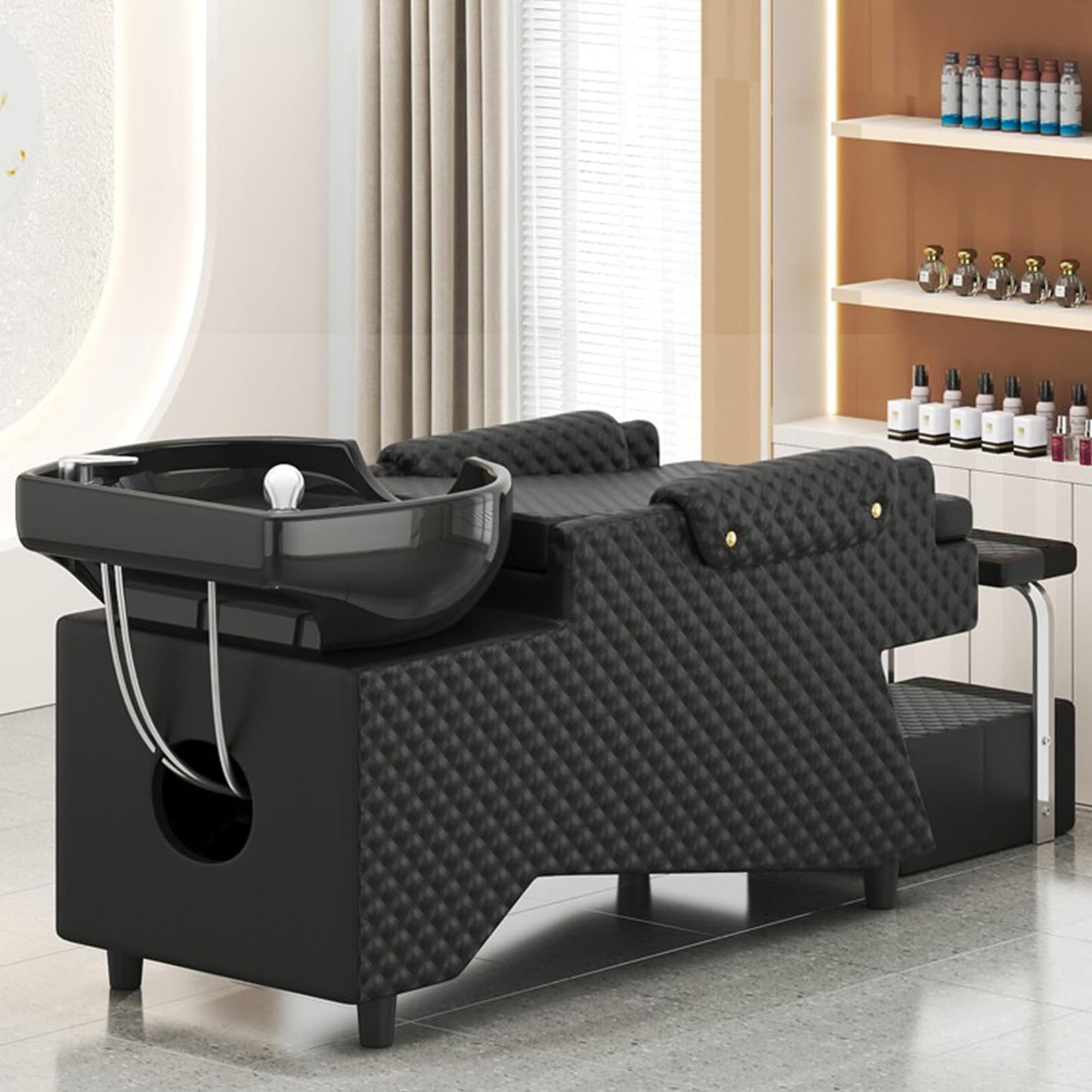Shampoo Bowls for Salon,Shampoo Chair with Tilting Porcelain Sink, Hair Washing Station Backwash Barber Chair, Shampoo Unit for Beauty Spa,Black a,D