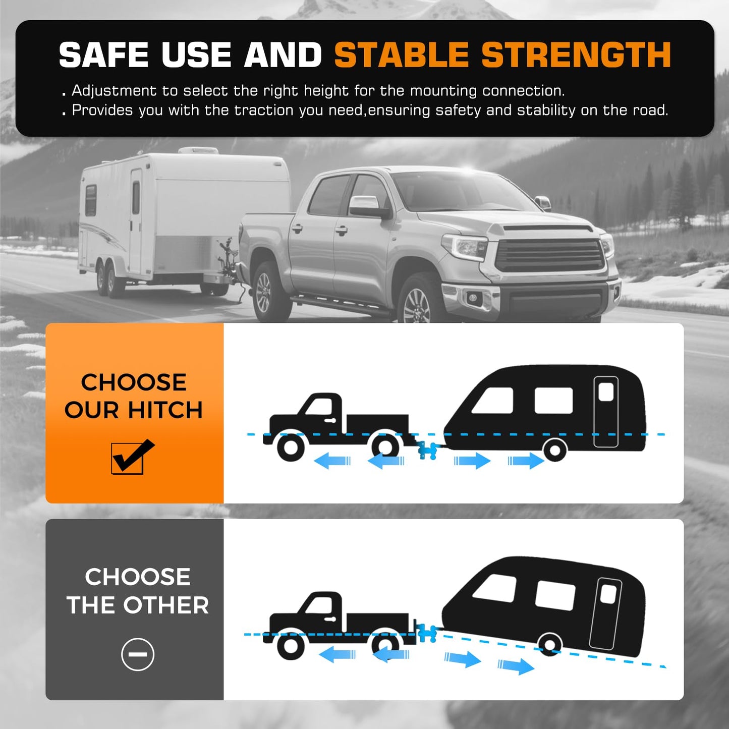 Kingfun Adjustable Trailer Hitch - Drop Hitch 2.5 Inch Receiver, 6 Inch Drop/Rise Tow Hitch, Tri Ball (1-7/8", 2" & 2-5/16" Ball), 18500 Lbs Gtw Aluminum Heavy Duty Hitch with Anti-Theft Pin- (Silver)