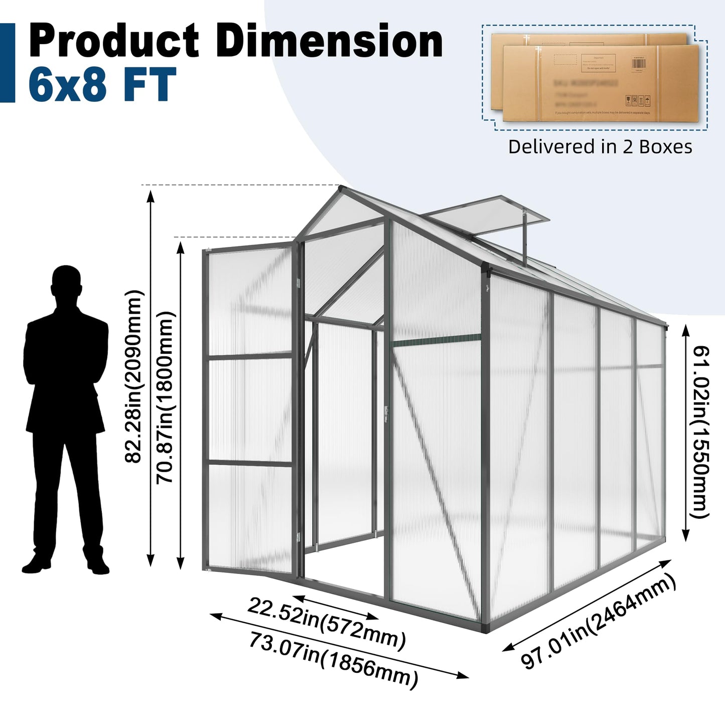 6x14FT Walk-in Polycarbonate Greenhouse Kit, Aluminum Frame Garden Greenhouse with Vent Windows & Rain Gutter, UV Resistant Plant Nursery House for Backyard Patio Plant Growing Shelter