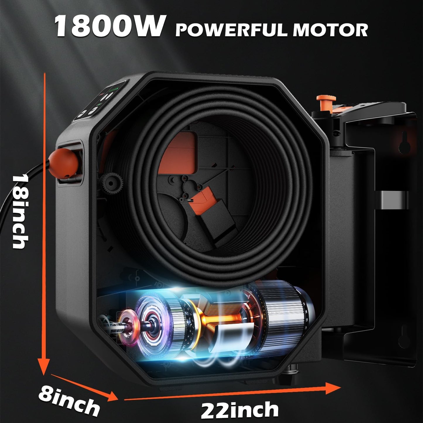 DGIVOVO GFCI Wall Mounted 5000PSIMAX PowerWasher with 100FT Retractable Hose, 5-Stage Adjustable Press, Foam Cannon & 5 Nozzles for Car, Lane, Patio Cleaning