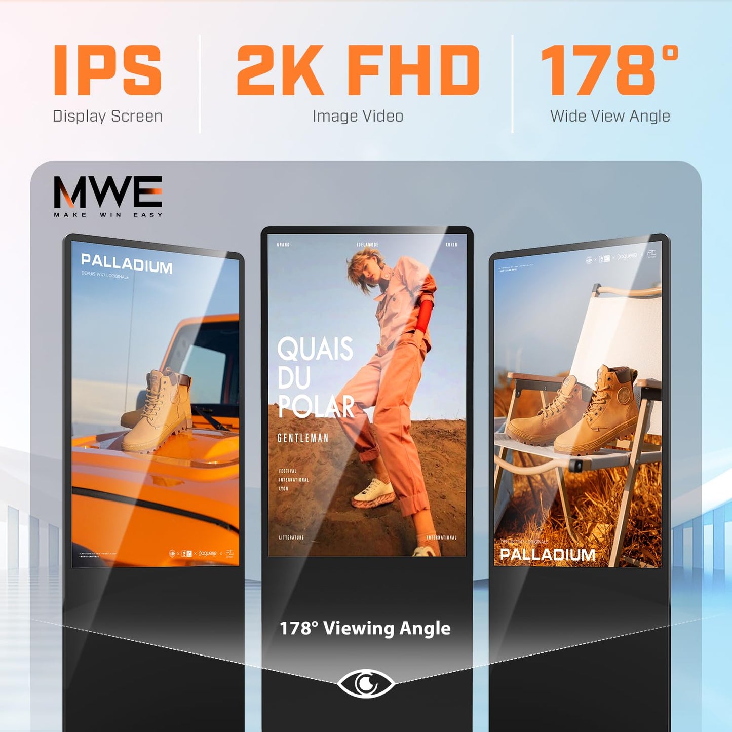 QIXZOCV MWE 43 Inch Indoor Floor Standing Digital Signage Advertising Display Kiosk LCD Screen Commercial Totem Android System Vertical Poster with Auto Media Player