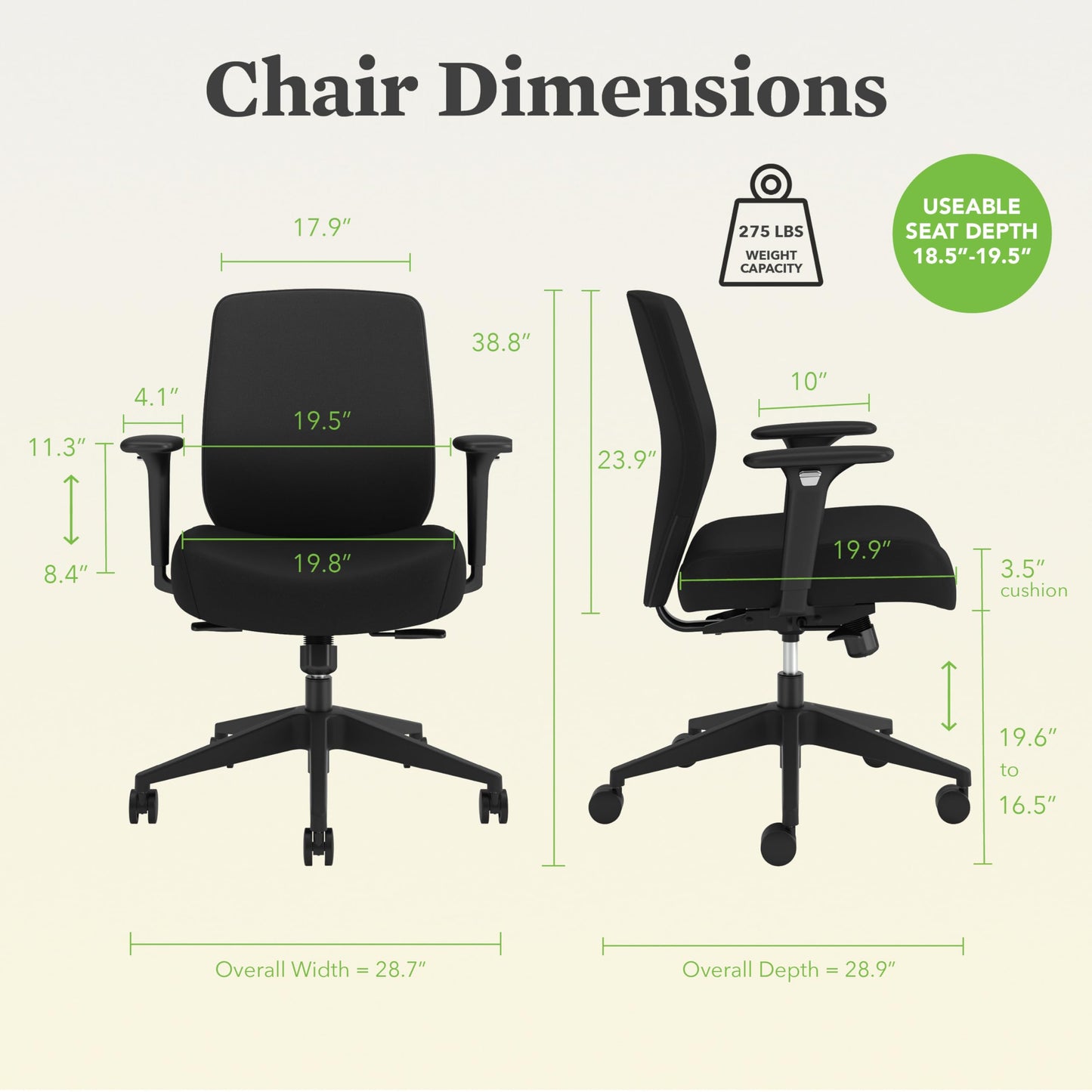 HON Altern Ergonomic Fabric Office Chair, Low‑Back Desk Chair with Adjustable Arms, Seat Slide, Synchro‑Tilt, Rolling Computer Seat for Home Office, Black Frame, Black