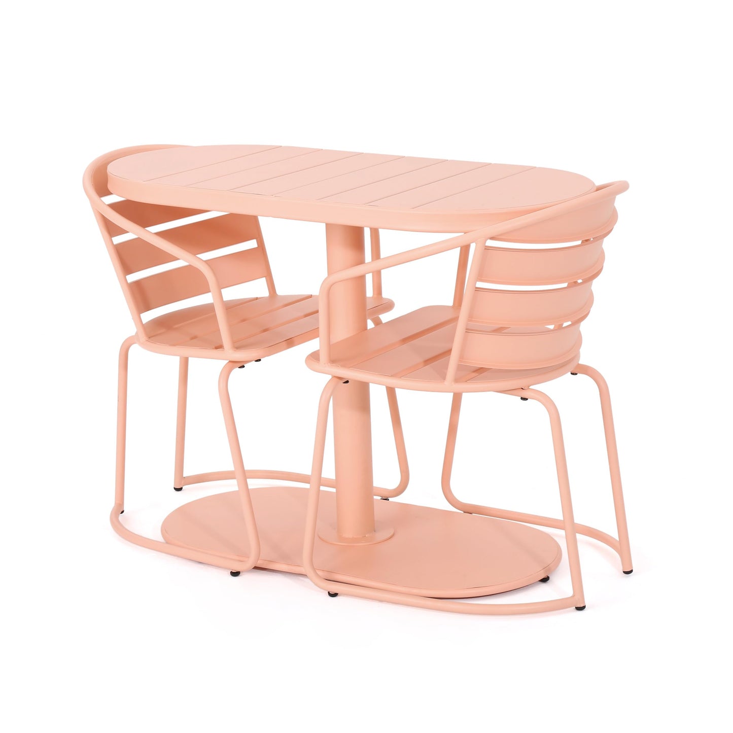 Christopher Knight Home Adley Outdoor Bistro Set, 3-Piece Bistro Table and Chair Set of 2, Patio Furniture Set with Iron Frame, Bistro Dining for Poolside Garden Cafeteria, Matte Coral