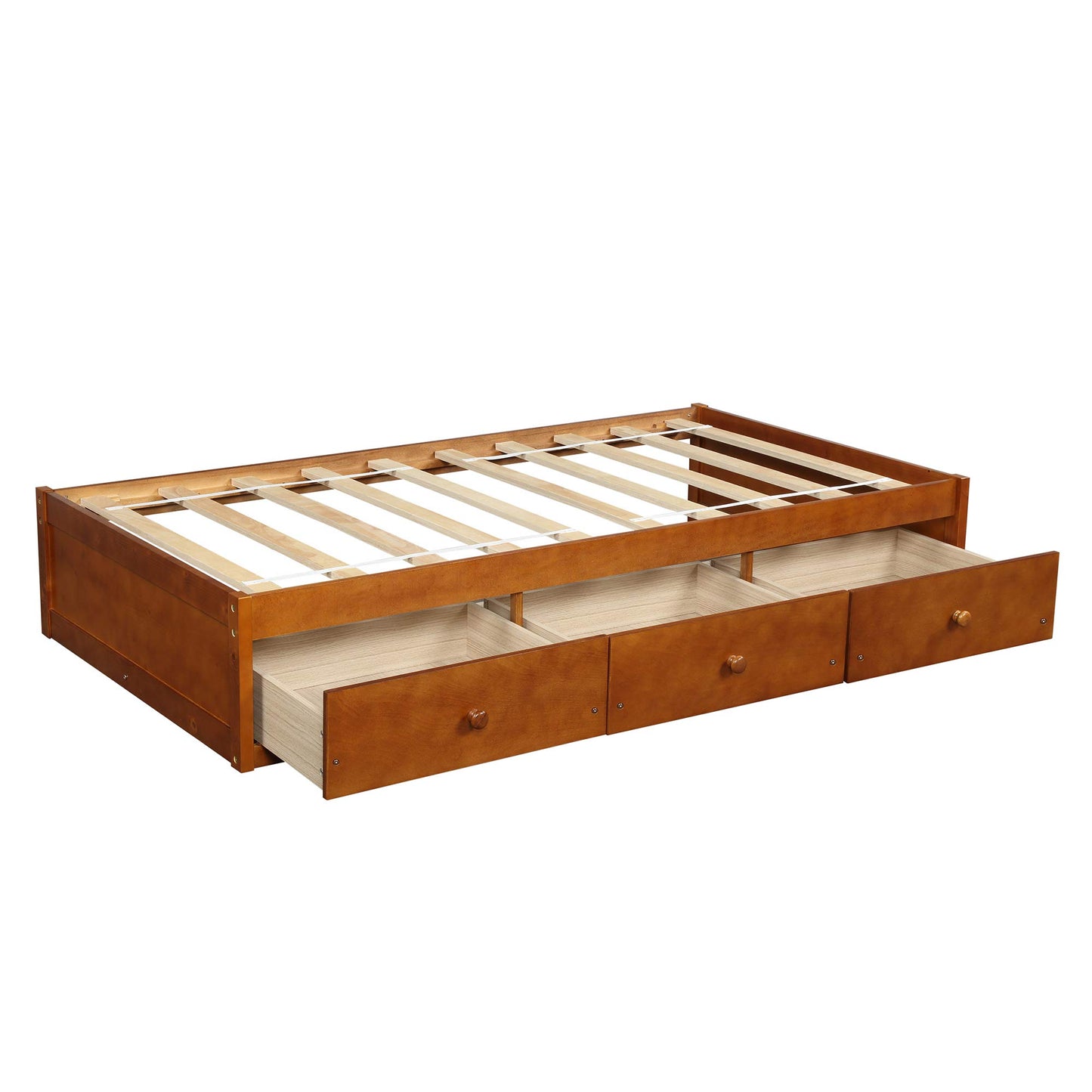 Merax Wood Captain's Platform Storage Bed with 3 Drawers,Classic Bed Frame No Box Spring Needed Twin, Oak