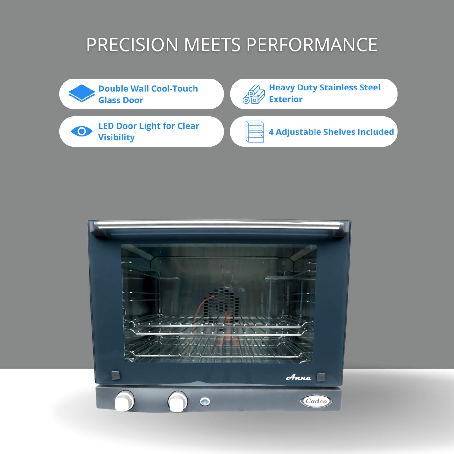 Cadco OV-023 Compact Half Size Convection Oven with Manual Controls, 208-240-Volt/2700-Watt, Stainless/Black, For Commercial Use, 120 lbs.
