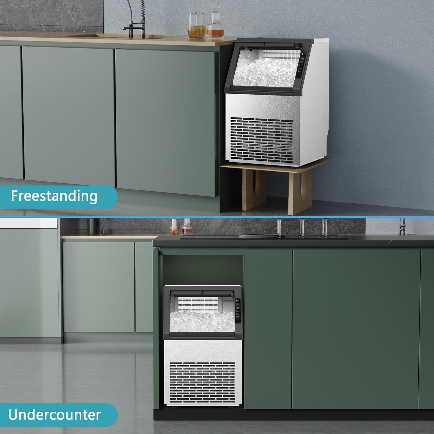COWSAR Commercial Ice Maker Machine, Self-Cleaning Ice Machine for Home, Bar, Restaurant, Office and Outdoor，80Lbs/24H Freestanding Undercounter Ice Maker with 24Lbs Storage Capacity