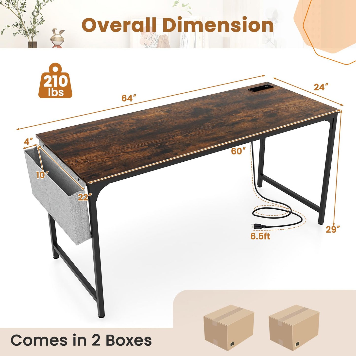 Giantex 10 FT Conference Table with Charging Station, 2 PCS 60" x 24" Rectangular Large Meeting Room Desk with Storage Bag & Hook, Space Saving Seminar Table, Modern Office Computer Desk for 4 People
