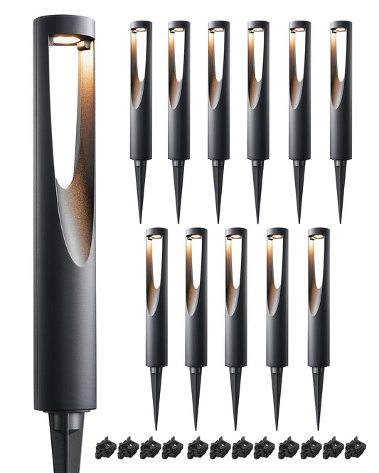EDISHINE Low Voltage Landscape Lights, 12V 2W 150LM, 3000K LED, Waterproof, 12 Pack, Black, Model HGSL36C