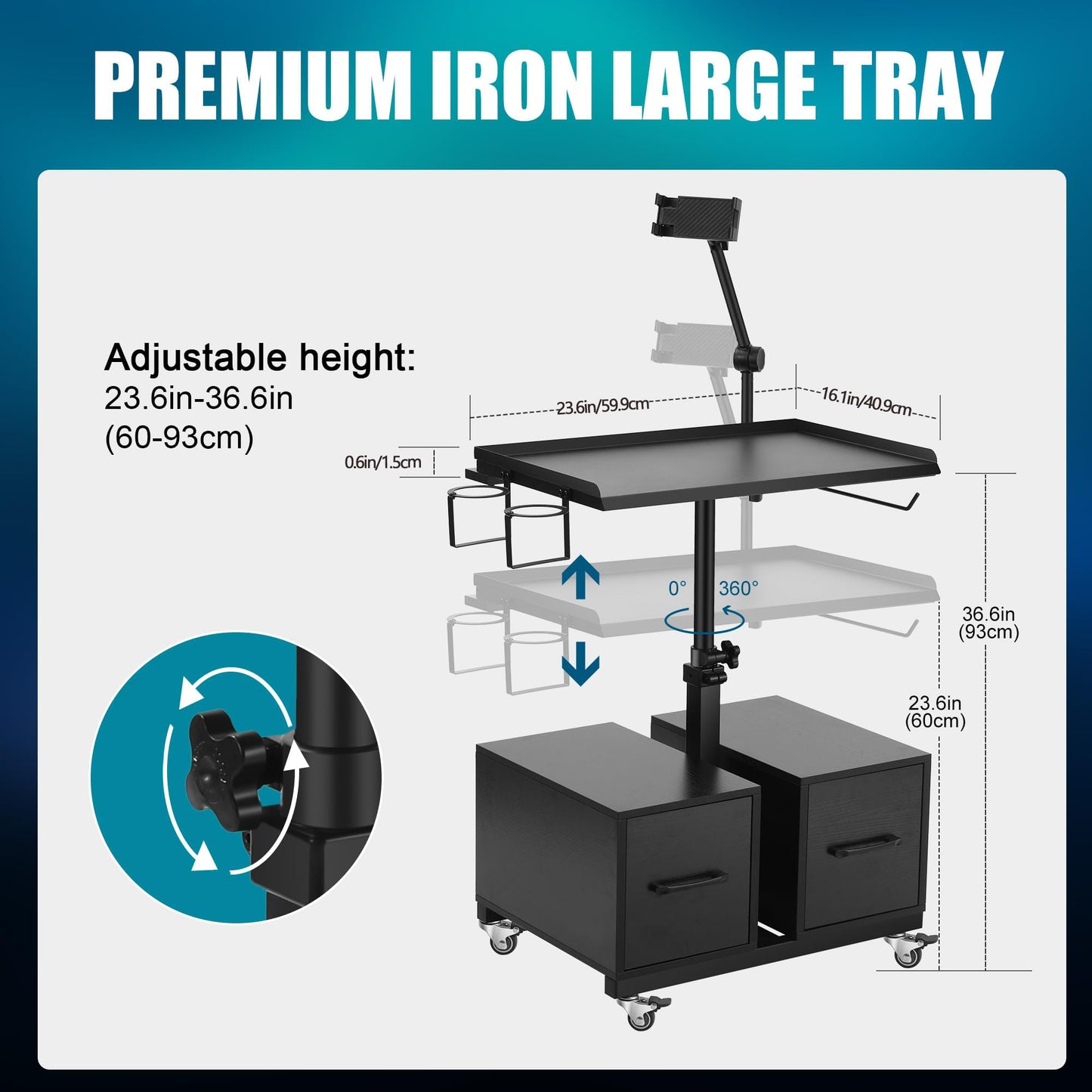 POARMEEY Mobile Tattoo Workstation Salon Trolley Cart with Storage Drawers