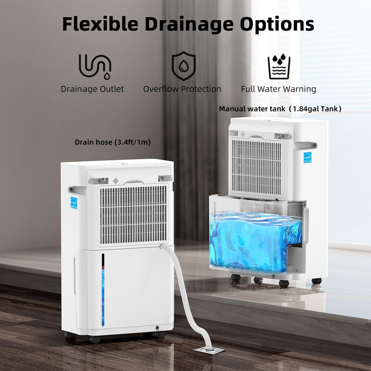 KeepGlad 80 Pints Energy Star Dehumidifier, 5,000 Sq.Ft for Whole Home & Basement, Compressor Dehumidifier with Drain Hose, Advanced Humidity & Moisture Control, Smart Auto Comfort Mode, Quiet