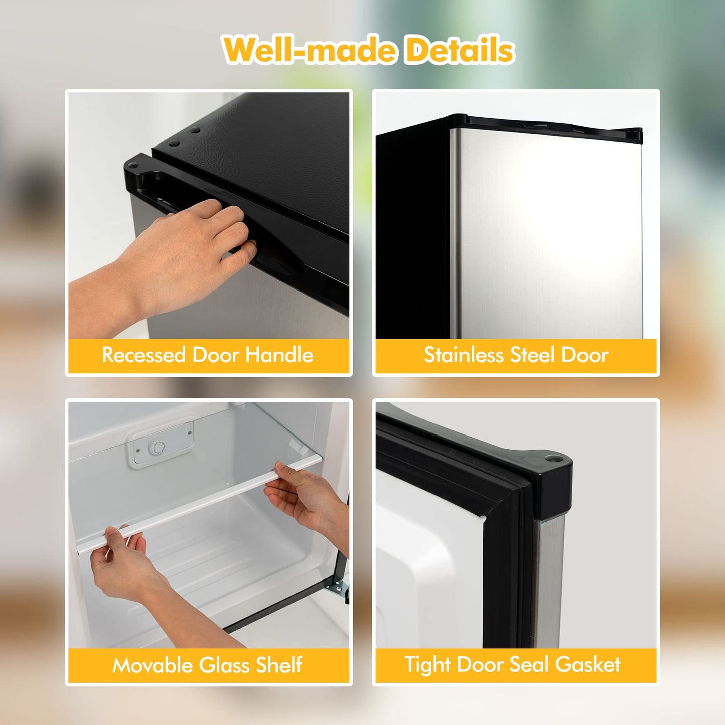 COSTWAY Compact Single Door Upright Freezer - Mini Size with Stainless Steel Door - 3.0 CU FT Capacity - Adjustable