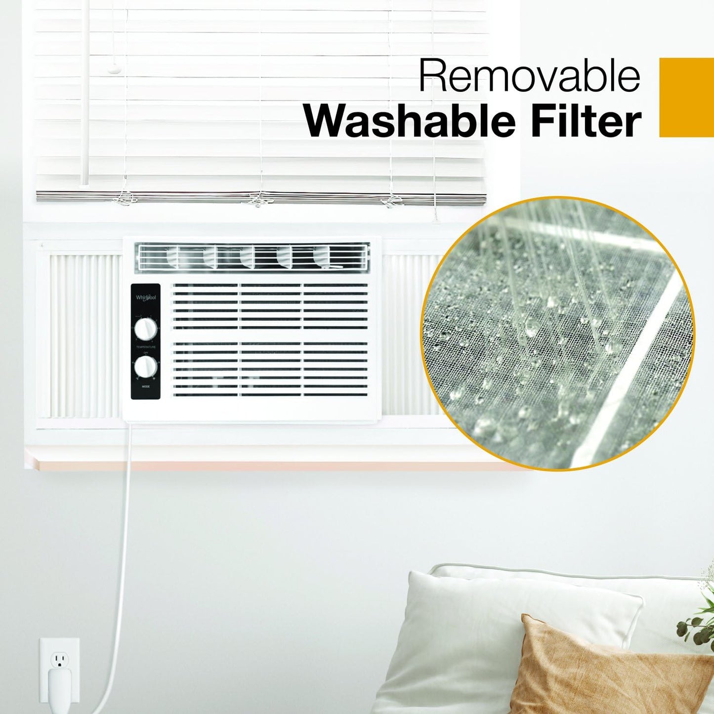Whirlpool 5,000 BTU 115V Window Air Conditioner & Dehumidifier with Mechanical Controls, Window AC Unit for Apartment, Dorm Room, & Small Rooms up to 150 Square Feet in White