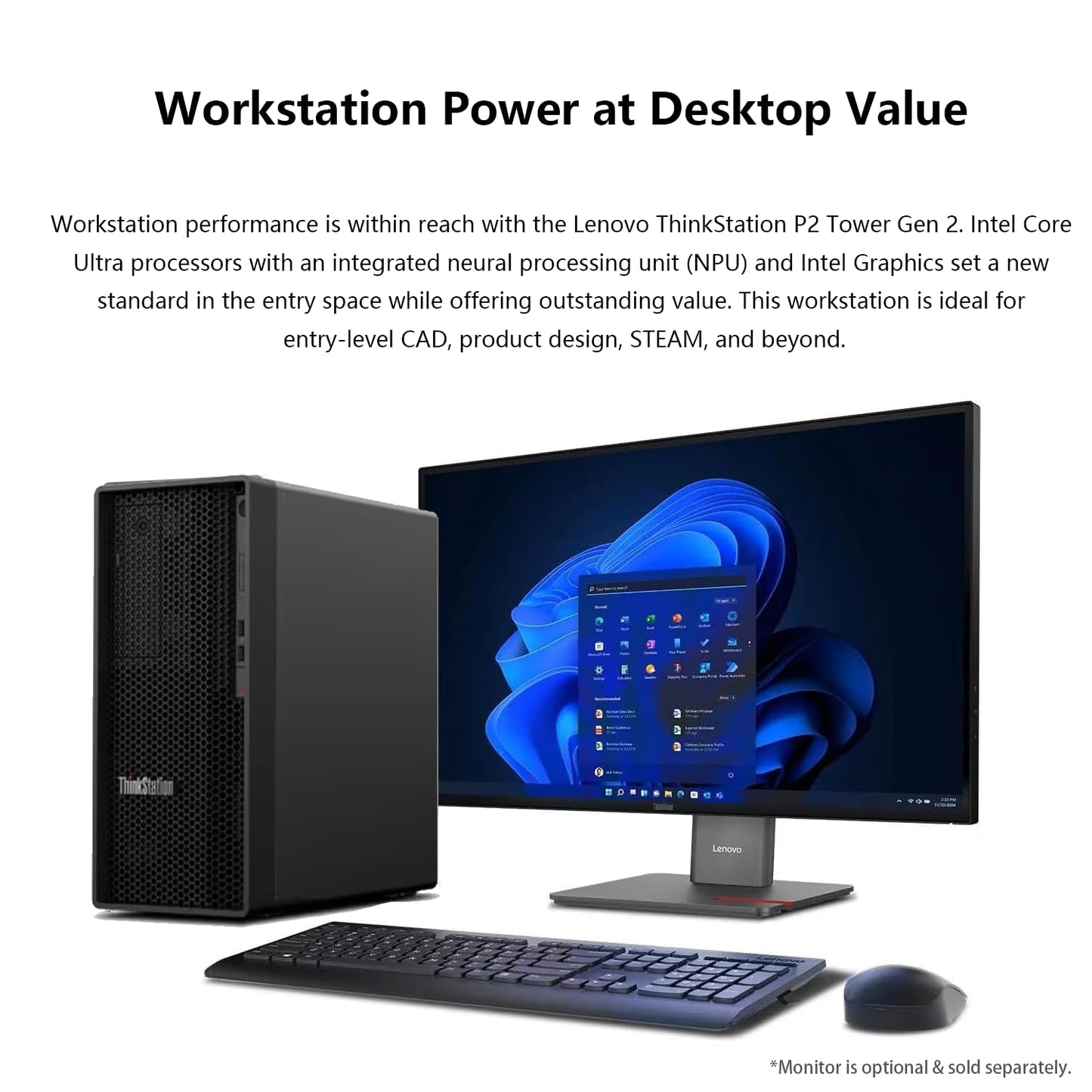 Lenovo ThinkStation P2 Tower Desktop AI PC, Intel Core Ultra 5 225, 32GB DDR5, 1TB SSD, Wi-Fi 7, Support 3-Display 4K, HDMI, DP, Optical Disc Drive, Windows 11 Pro, Business Workstation, w/Bundle