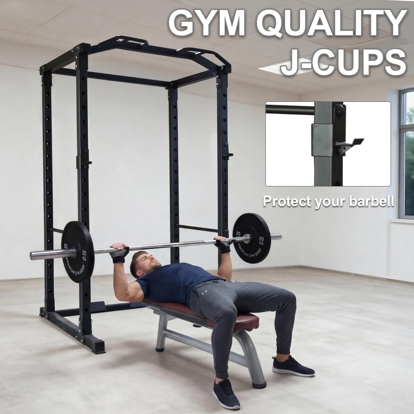 Fitvids 1,000 Pound Capacity 2.5” x 2.5” Power Cage Squat Rack, Includes J-Hooks and Multigrip, Other Optional Accessories-Black