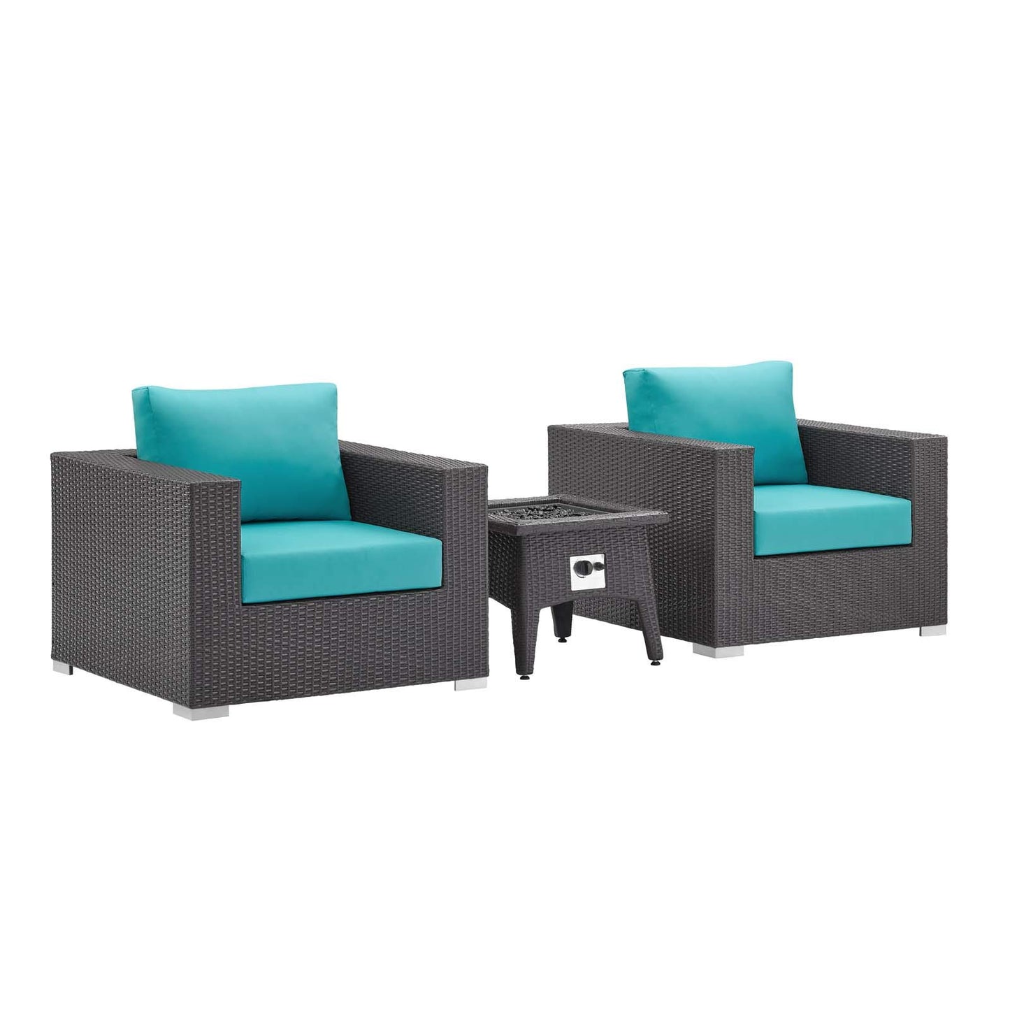 Modway EEI-3727-EXP-TRQ-SET Convene 3 Piece Set Outdoor Patio with Fire Pit, Espresso Turquois