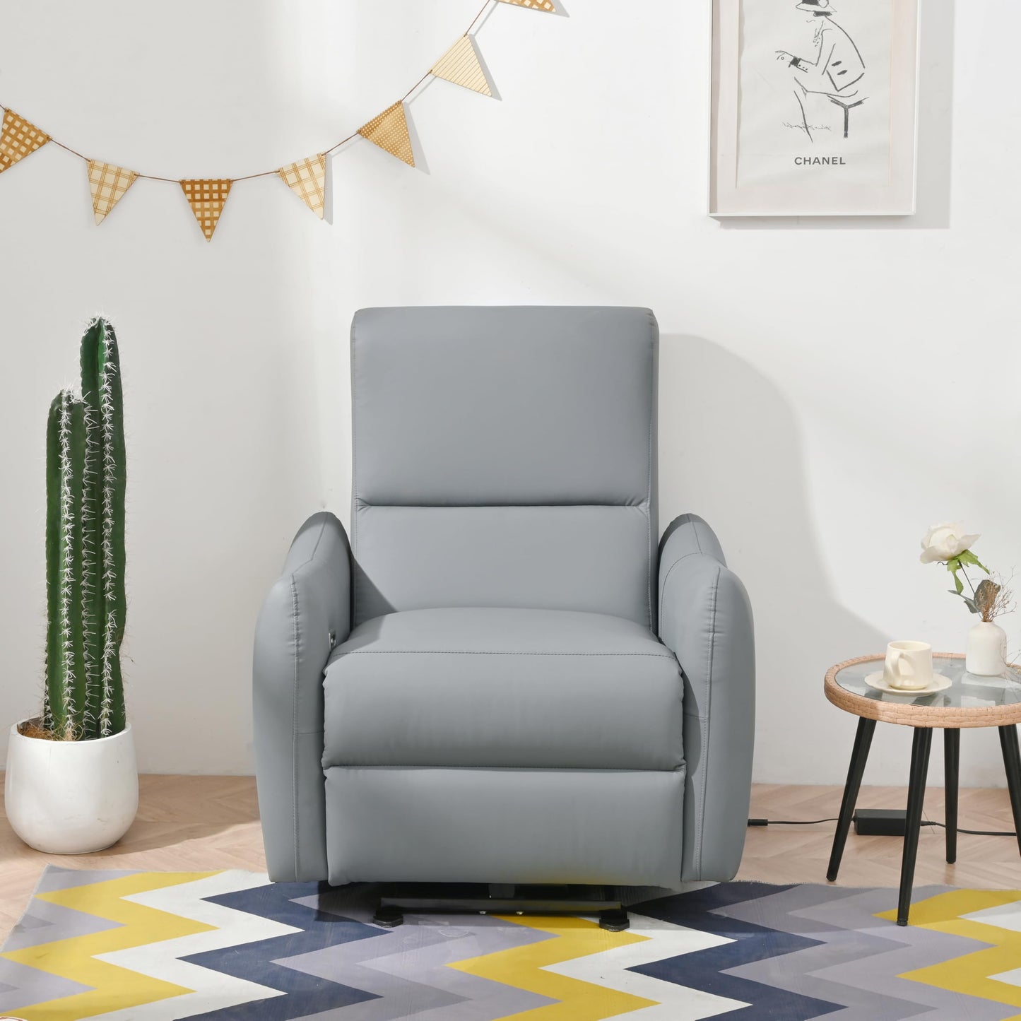 KEIKI Wall Hugger Recliner,Power Recliner Chair, Electric Recliner, Individual Seat Home Theater Recliner Chair with USB Port, Electric Glider Reclining Sofa for Bedroom, Apartment, Blue Gray