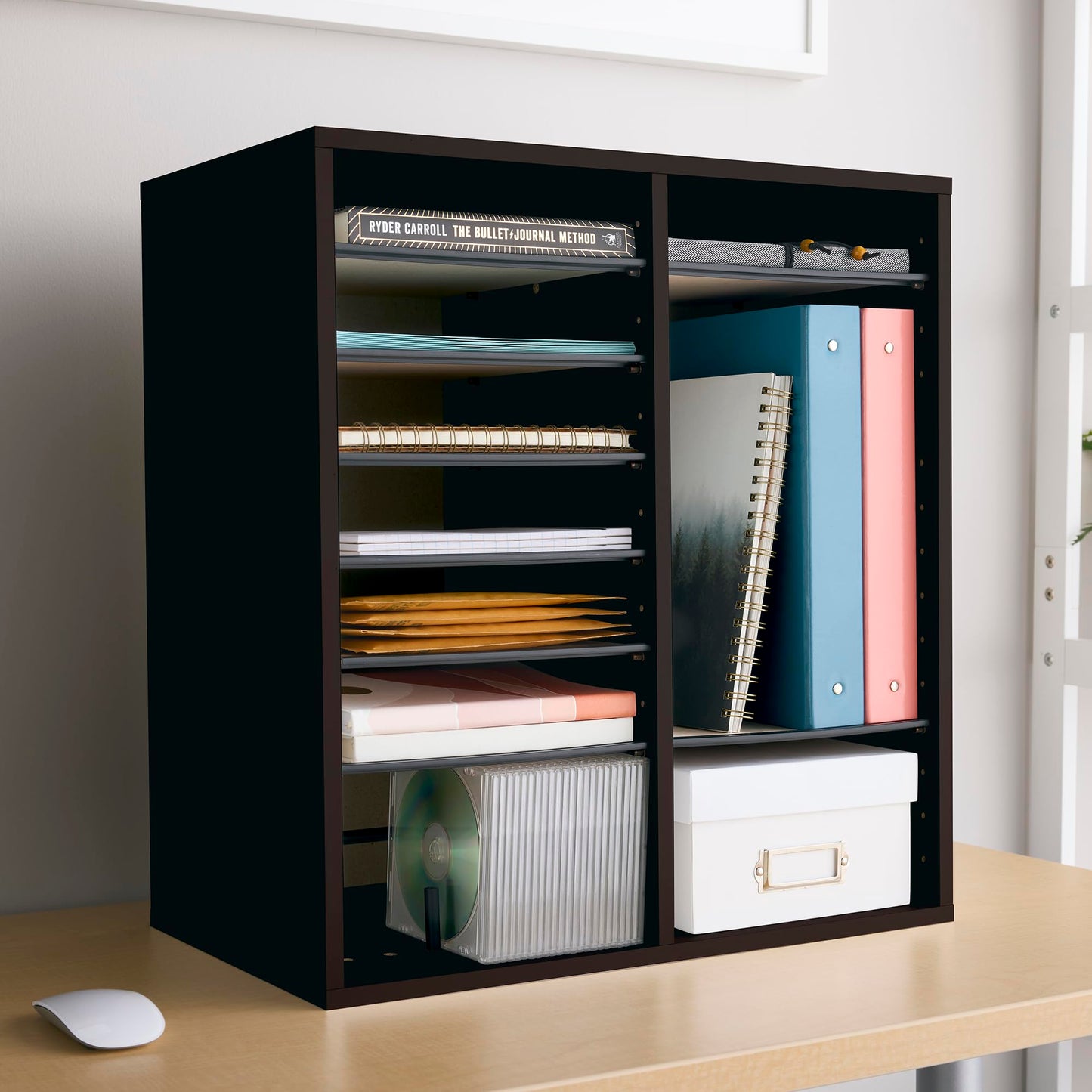 Safco Wooden Paper and Mail Organizer for Home Office and Classroom, Adjustable Shelves and Stackable