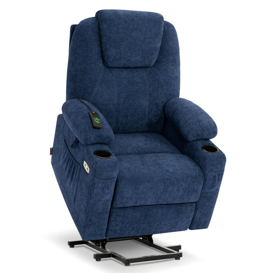 MCombo Small Power Lift Recliner Chair for Elderly, Petite Power Lift Chair with Heat and Massage for Seniors, Cup Holders, USB & Type C Ports, Fabric 7141 (Admiral)