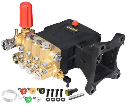TOOLCY Pressure Washer Pump Max 4400 PSI 4.2 GPM, 1" Shaft Horizontal Gas Power Washer Replacement, Direct Drive Triplex Plunger Pump with Pressure Adjustment Unloader, 5 Nozzle Tips