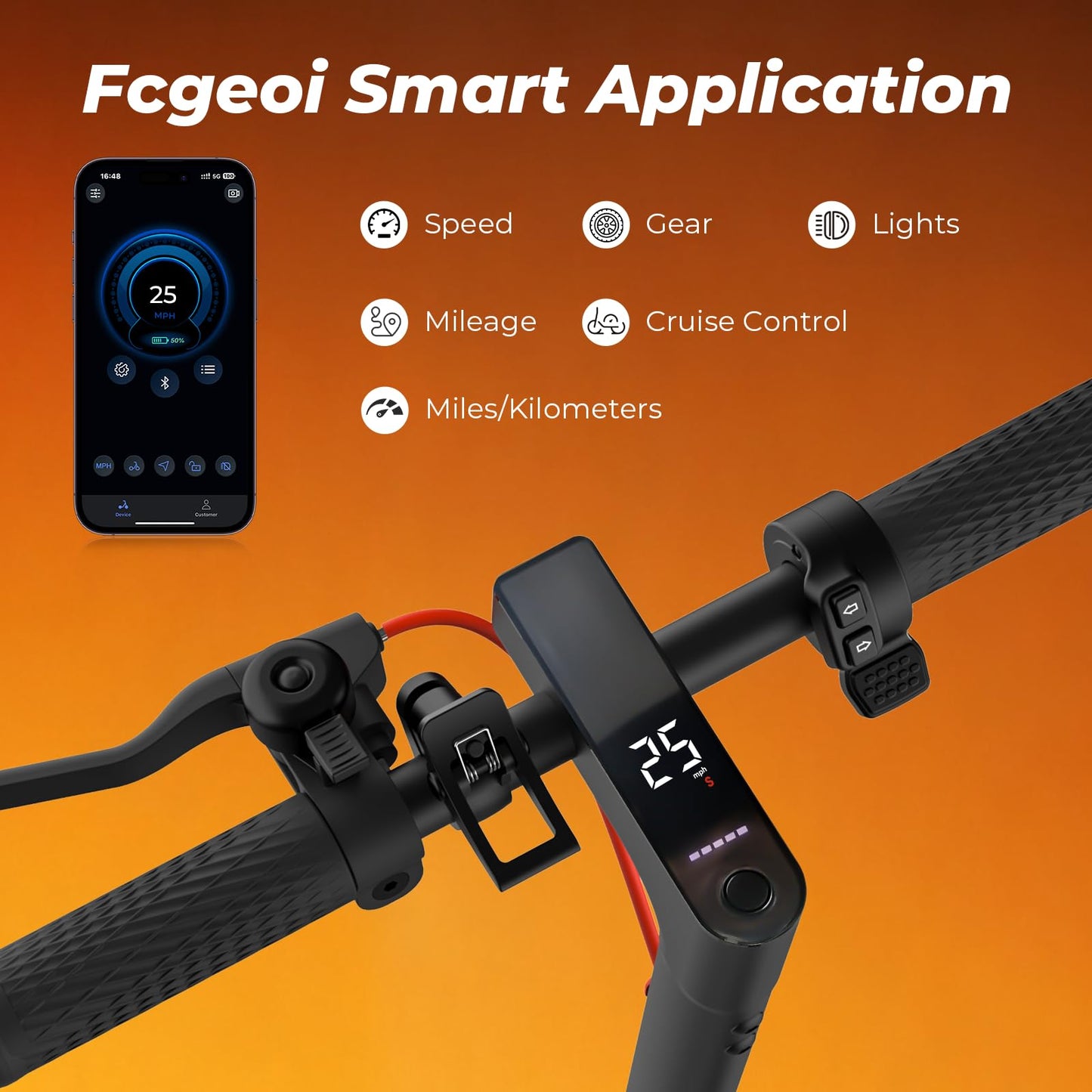 Fcgeoi Electric Scooter, 1000W/500W Powerful Motor, 28/21 Mile Range, 25/21/18 MPH Speed, 10" /8.5" Tire, Foldable Lightweight, App Control EScooter, Commuting Electric Scooter for Adults, Black Max