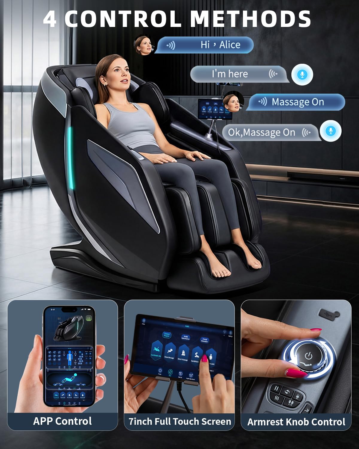 RelaxRelife Full Body Zero Gravity Massage Chair with Body Scan 4D Intelligent Shiatsu Strecth Massage, Back/Leg Heated with AI Voice Control Bluetooth Speaker Airbags SL Track Massage Black