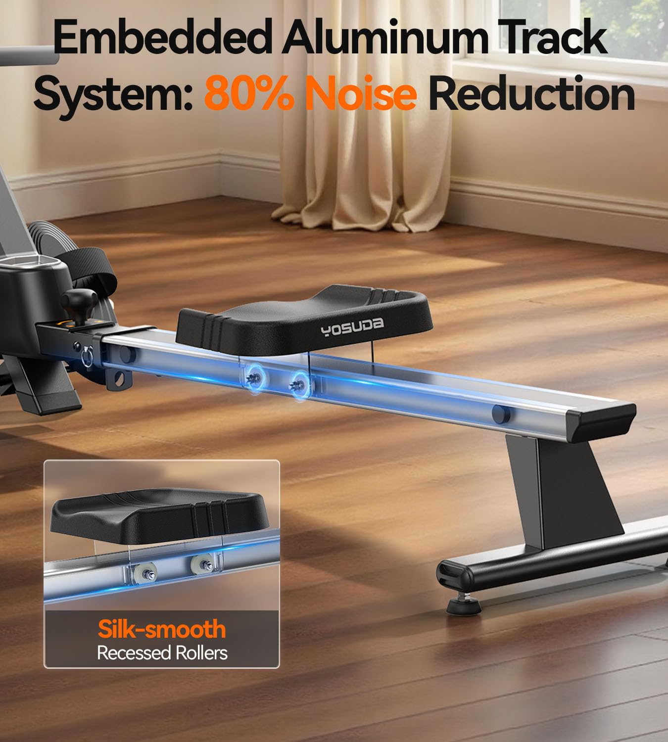 YOSUDA Rowing Machine for Home, Magnetic Rower Machine for Beginners to Athletes, Use with Resistance Adjustment Function, Bluetooth, App Supported, LCD Monitor, and Comfortable Seat Cushion