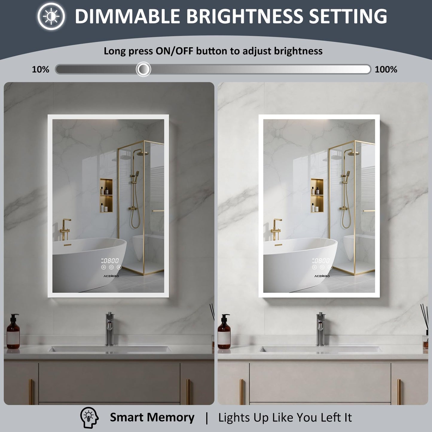 ACEMIRO 20"×30" Bathroom Mirror Cabinet, Recessed Lighted Medicine Cabinet with Mirror, Dimmable 3 Color Lights, Clock & Room Temp Display, Defogger, LED Bathroom Cabinet with Storage, Left Hinge