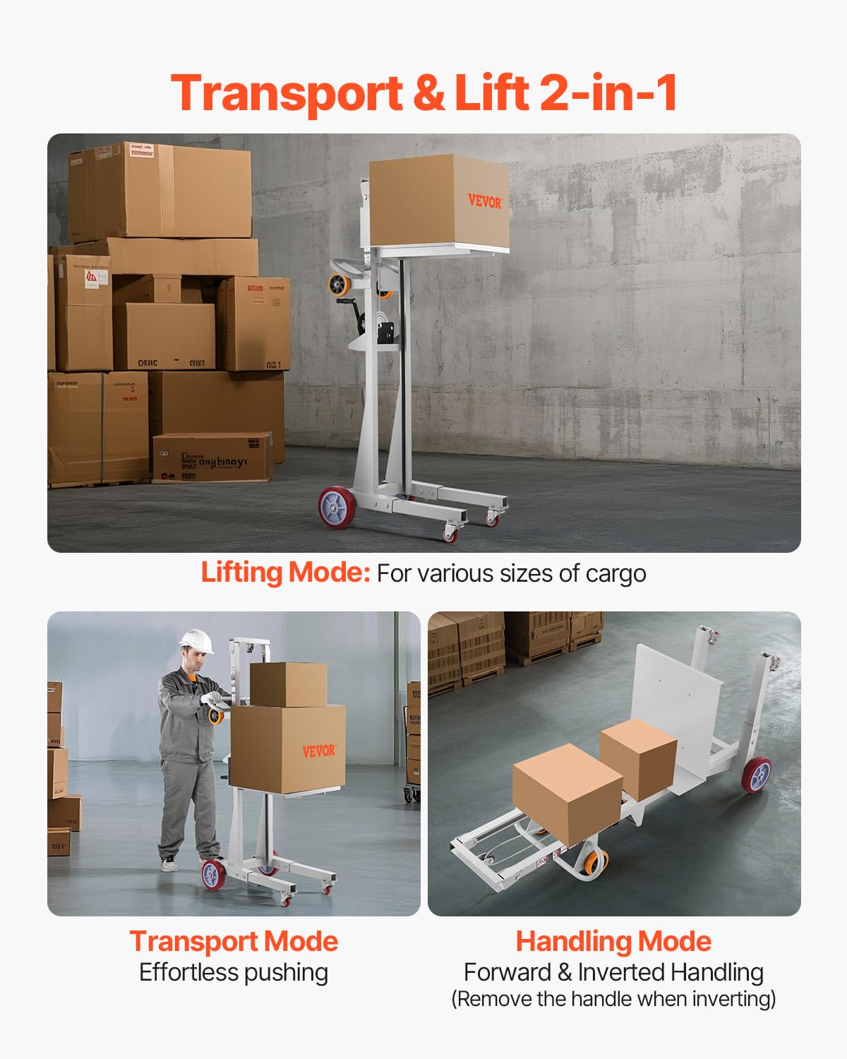 VEVOR Material Lift Winch Stacker, 400 lbs Capacity Pallet Truck Dolly, 51.1 in Max Lifting Height Manual Winch Stacker, Multifunctional Manual Pallet Truck Stacker with Wheels and Adjustable Plate