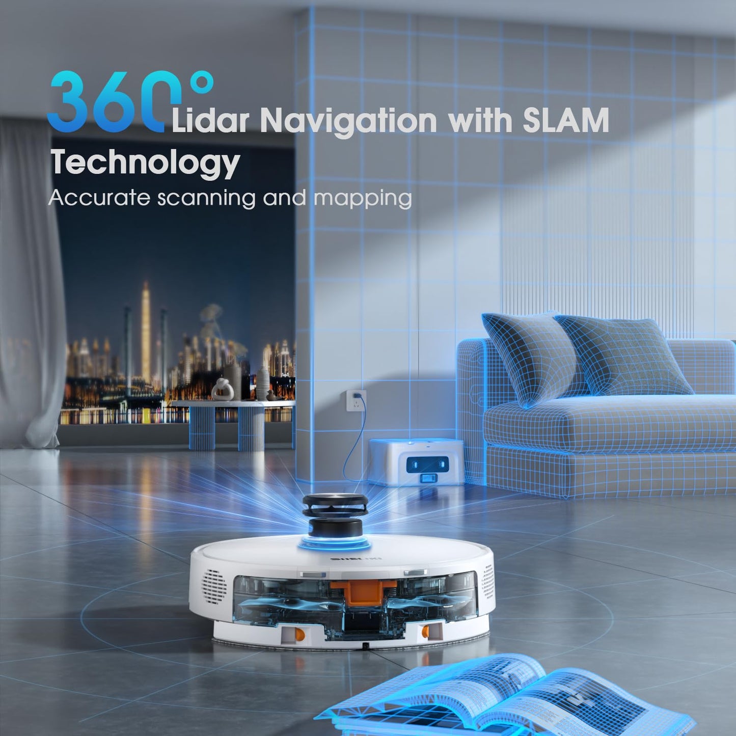 Robot Vacuum and Mop Combo, Self-Emptying Robotic Vacuums Cleaner Smart Mapping, 2-3 Months Hands-Free Base Strong Suction & LiDAR Navigation, 220 Mins Long Runtime for Pet Hair, Hard Floor, Carpet