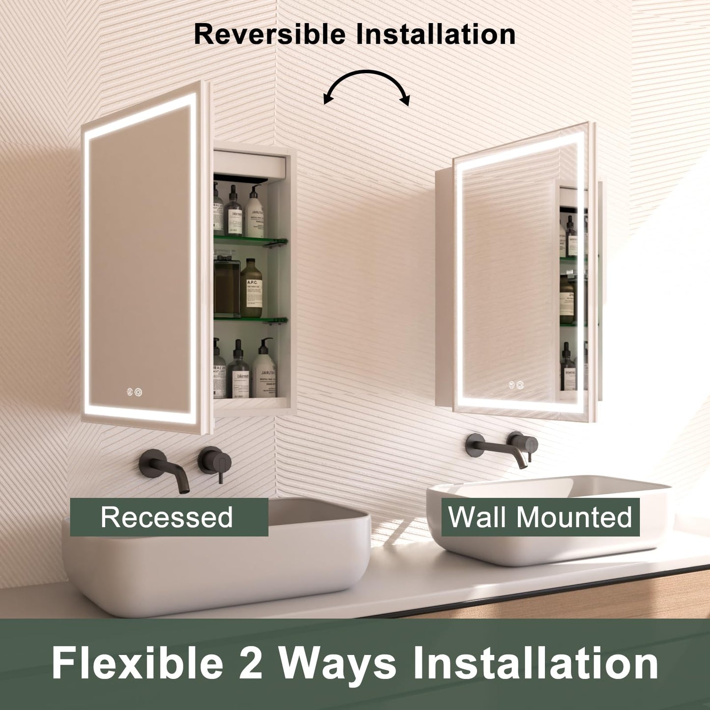 Vevyzxc LED Bathroom Medicine Cabinet Mirror with Lights, 24'' x 32'' Aluminum Frame with Sockets & USBs, Anti-Fog Dimmable Light and Color Adjustment, Sliver