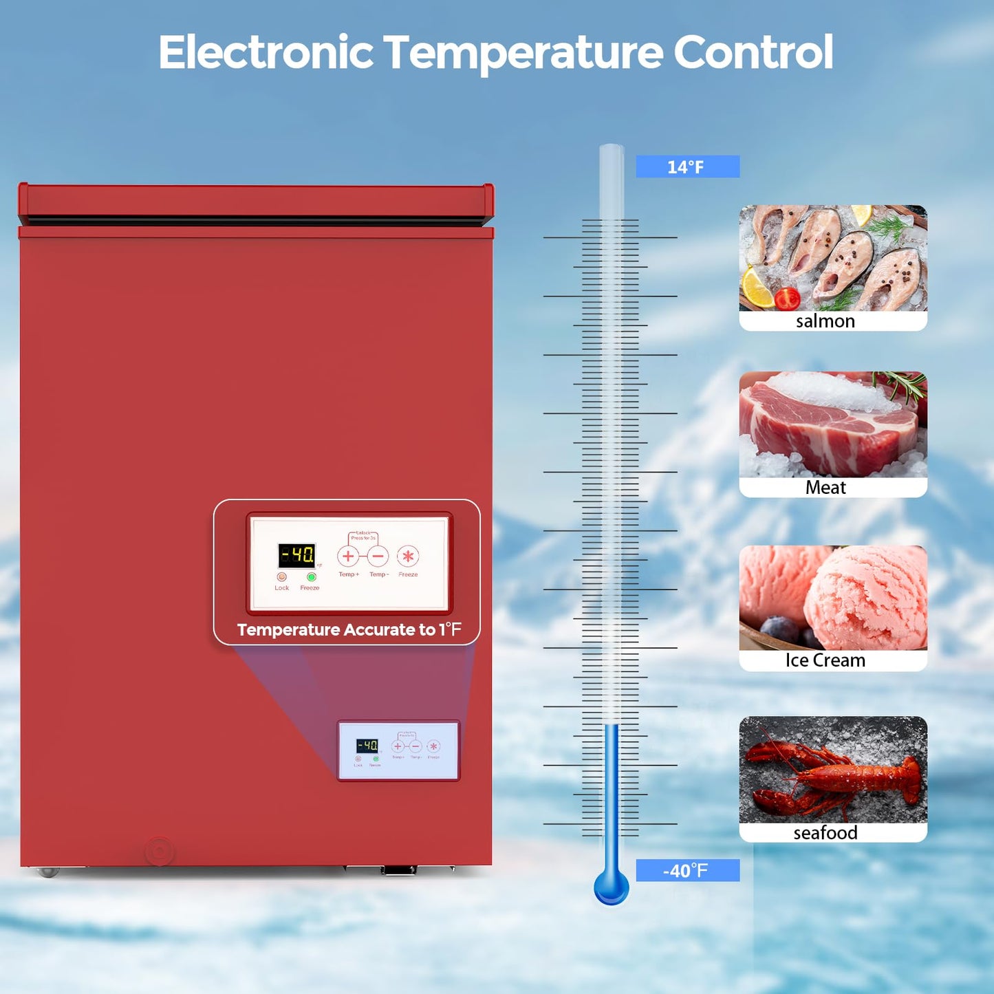 COWSAR 3.5 Cu.Ft Ultra-Low Temperature Chest Freezer, 14℉ to -40℉ Deep Freezer with 2 Removable Stainless Steel Baskets, Electronic Control, 7 Level Adjustable Thermostat