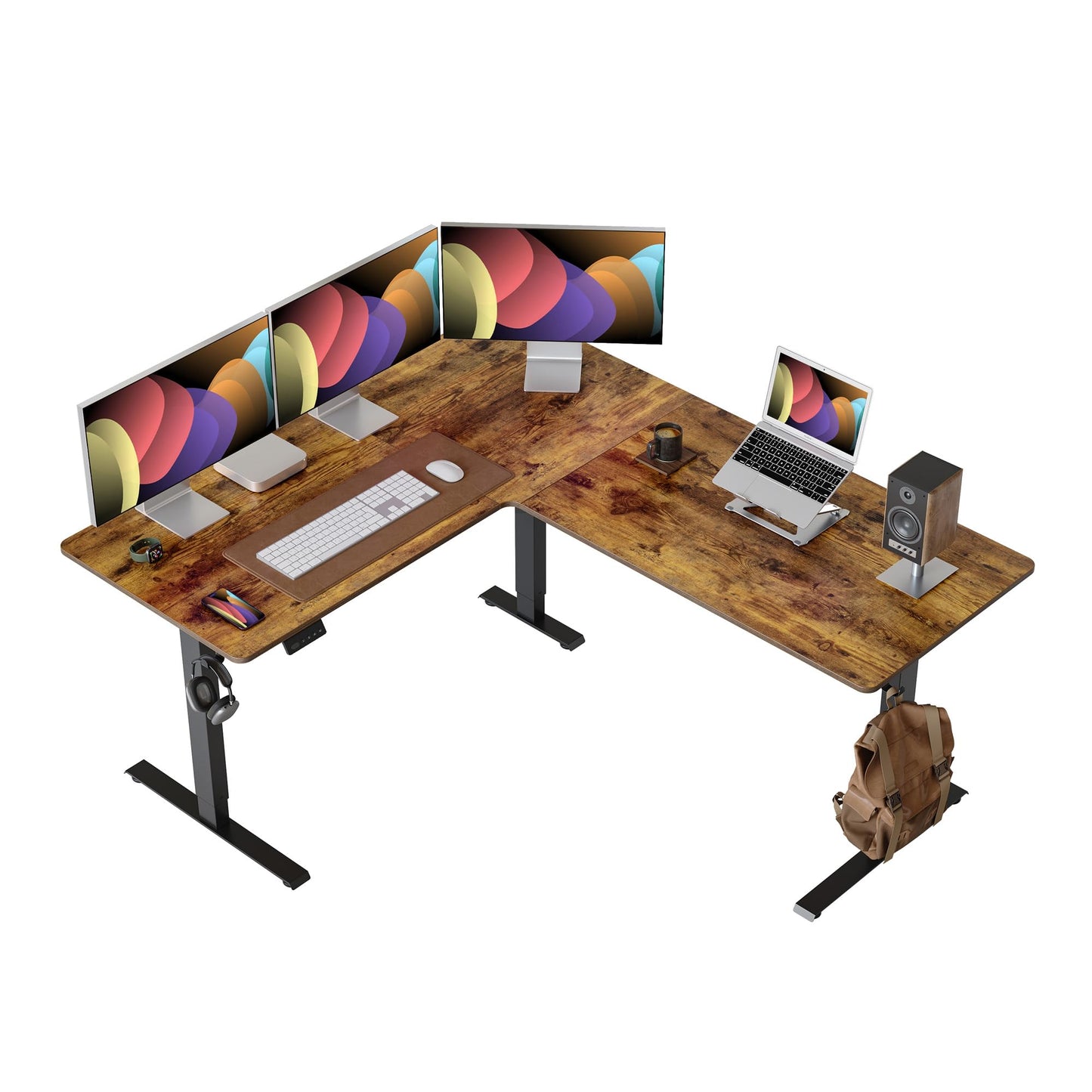 Cubiker L Shaped Standing Desk - 63 x 55 Inch Electric Adjustable Height Corner Standing Desk, Ergonomic Sit Stand Up Table, Splice Board for Home Office, Rustic Brown