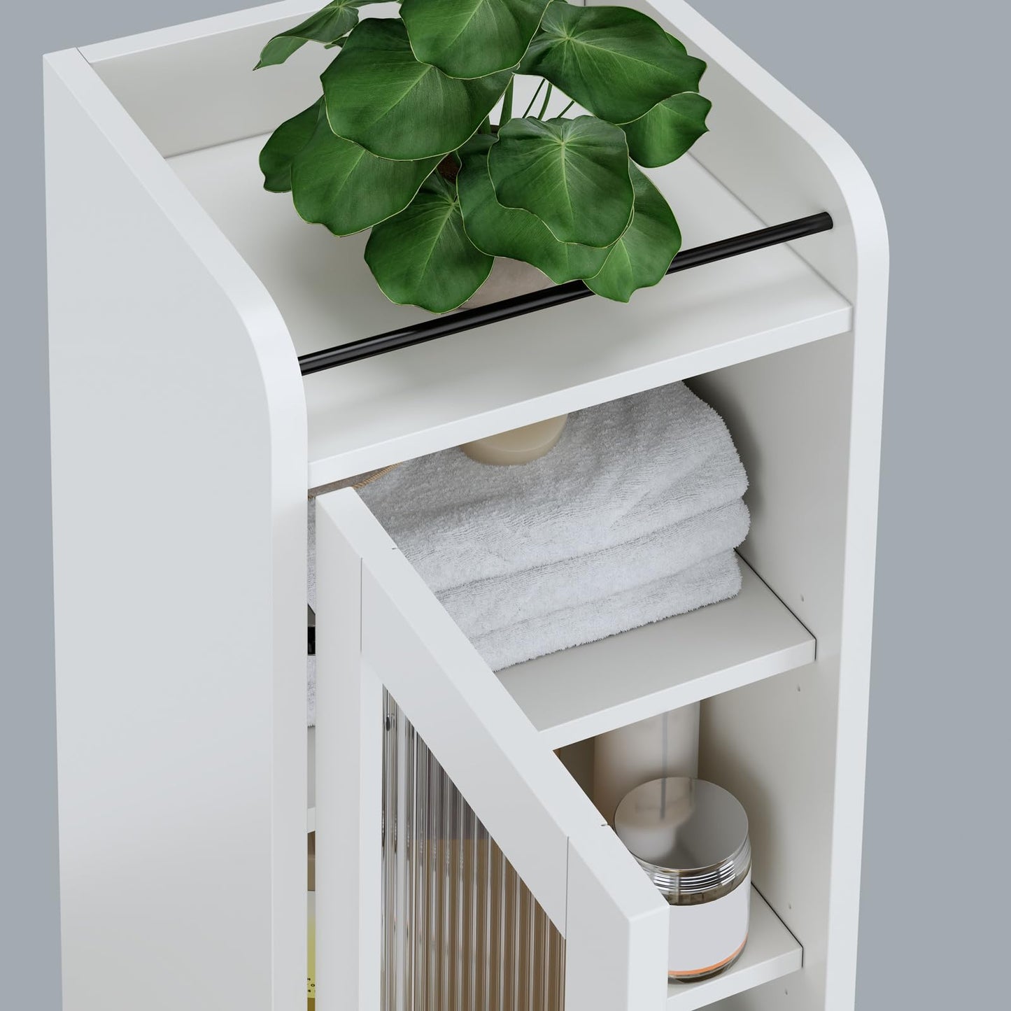 Baztin 71" H Tall Bathroom Storage Cabinet, Narrow Bathroom Cabinet with Glass Door Slim Cabinet with Adjustable Shelf Skinny Linen Tower Thin Linen Storage for Small Space, Cream White