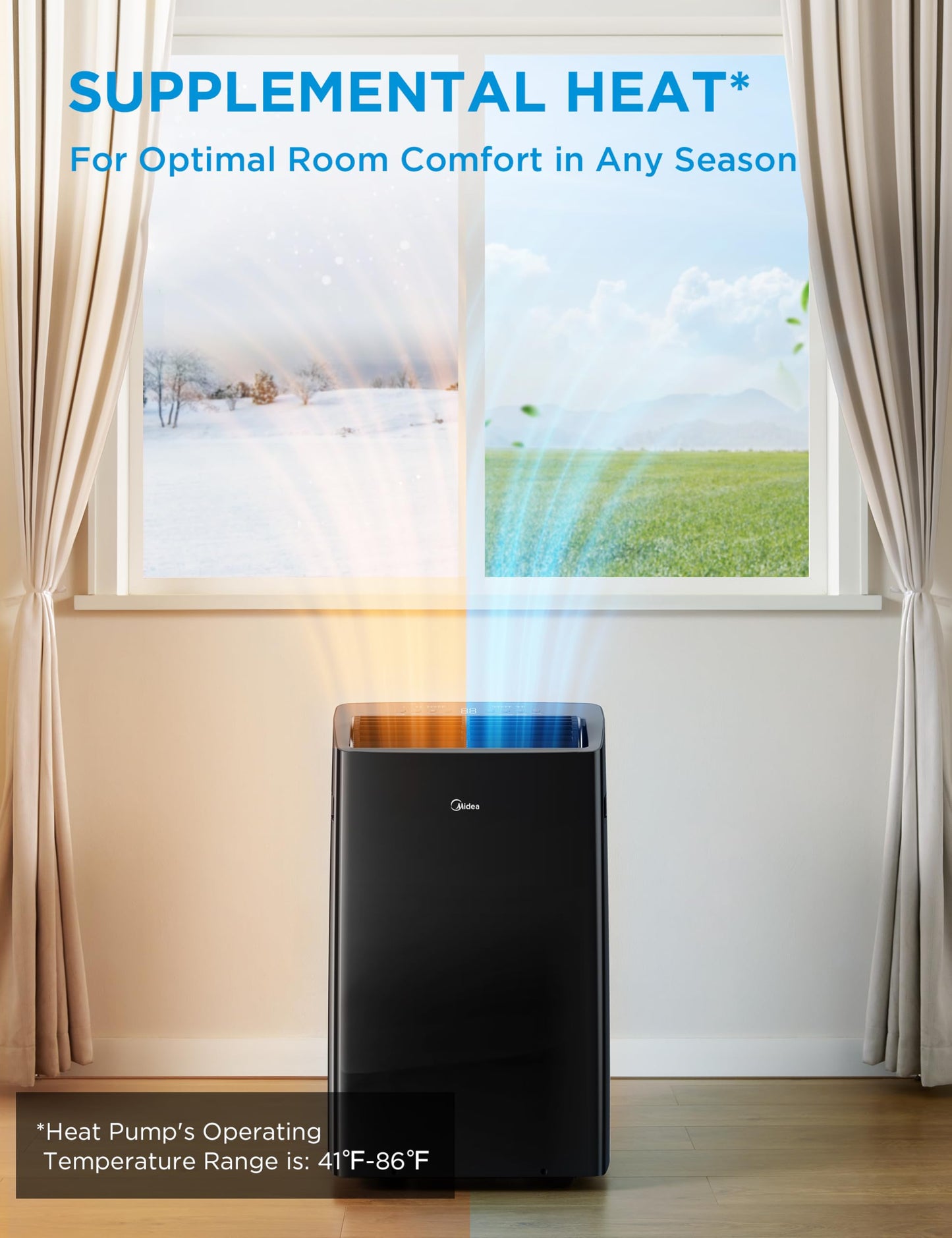 Midea Duo 14,000 BTU (12,000 BTU SACC) High Efficiency Inverter Ultra Quiet Portable Air Conditioner, with Heat up to 550 Sq. Ft., Works with Alexa/Google Assistant, with Remote Control & Window Kit"